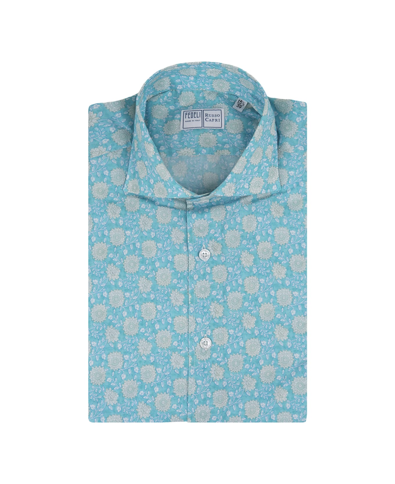 Fedeli Sean Shirt In Turquoise/green Floral Panamino - Blue