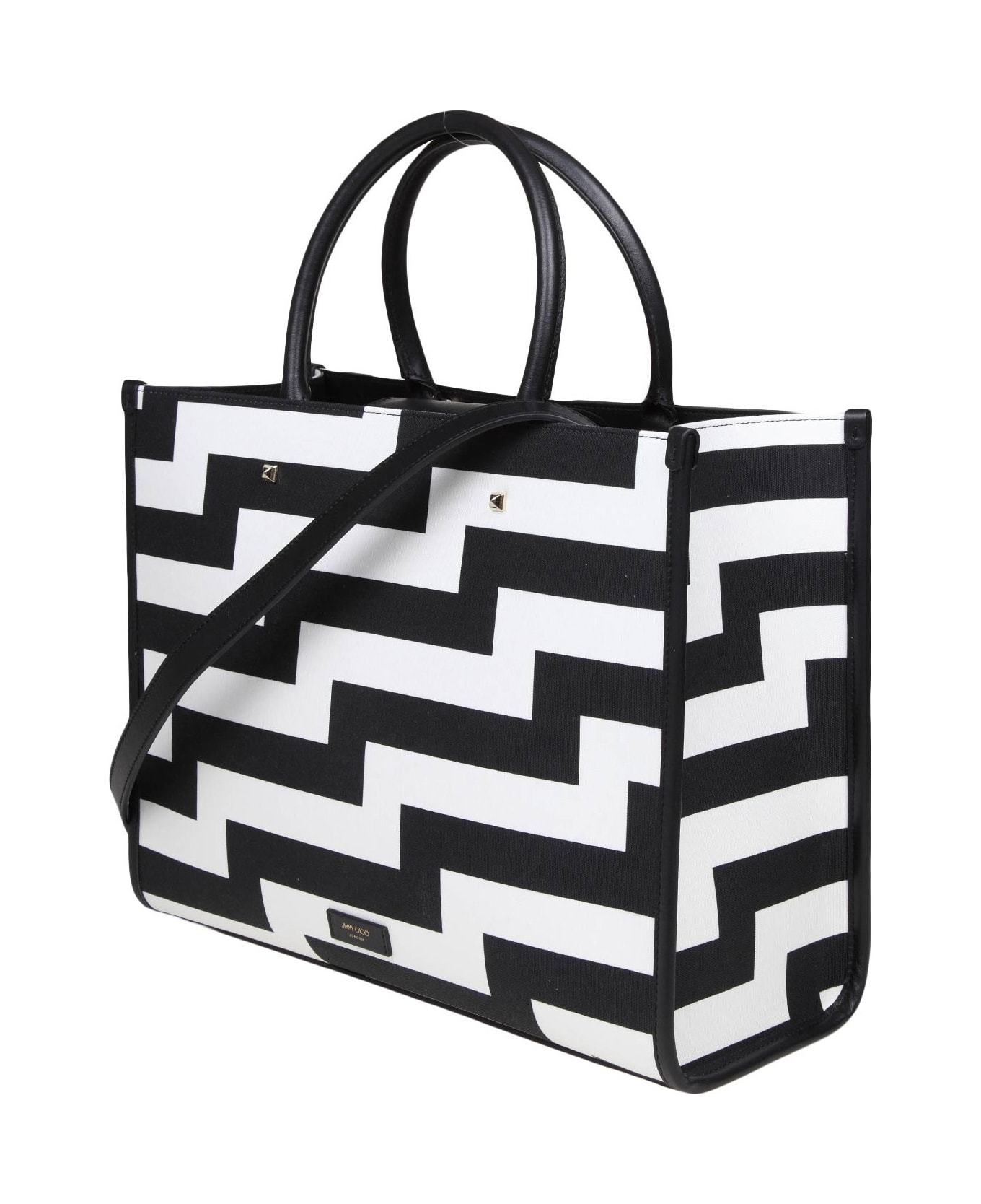 Jimmy Choo Avenue M Black And White Canvas And Leather Tote - Black/White トートバッグ