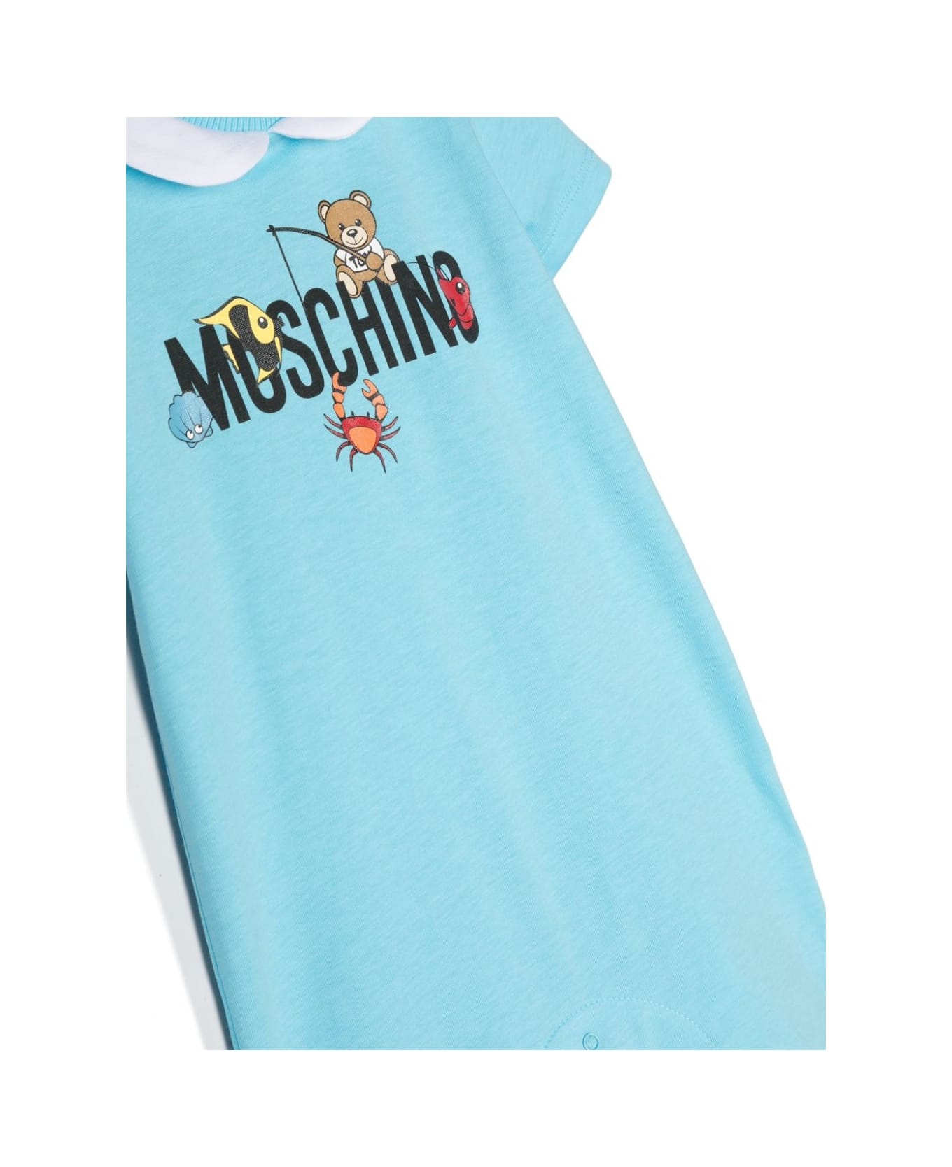 Moschino Short Light Blue Playsuit With Logo And Teddy Bear With Fish - Blue トップス