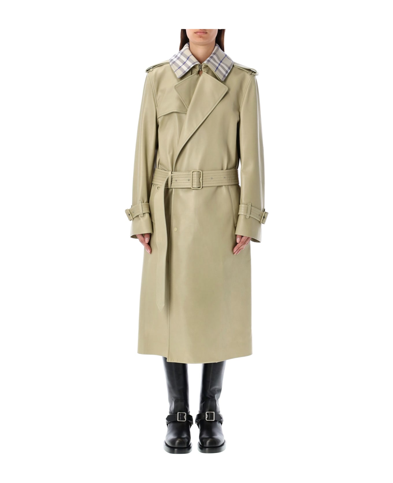 Burberry London Long Leather Trench Coat - HUNTER