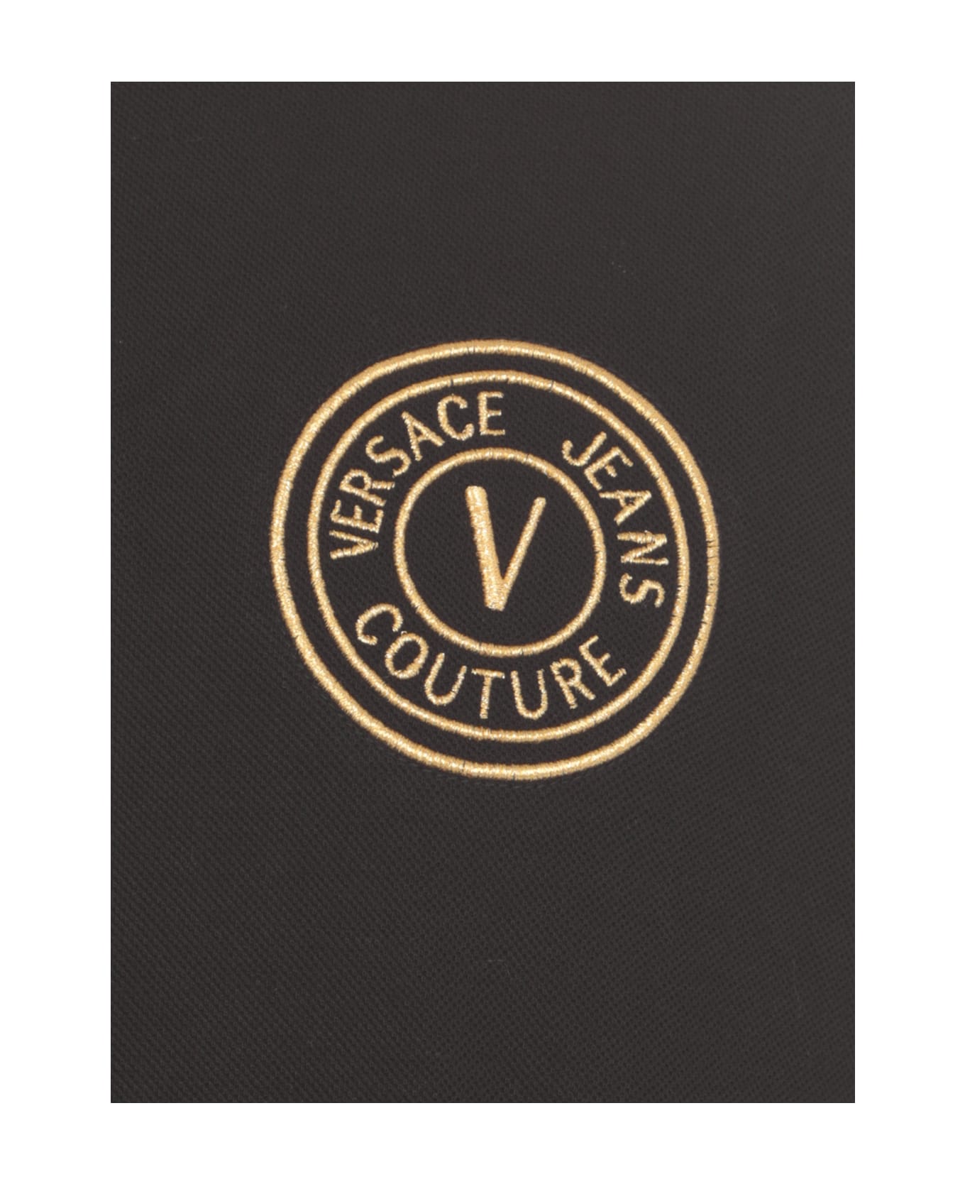 Versace Jeans Couture Stripe Trim Chest Logo Regular Polo Shirt - Black