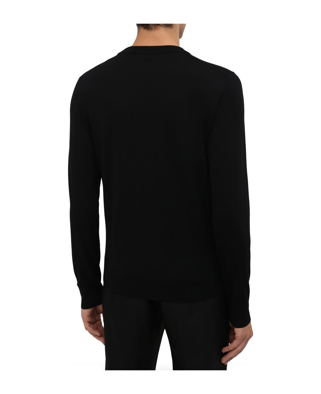 Dolce & Gabbana Logo Embroidered Wool Sweater - Black