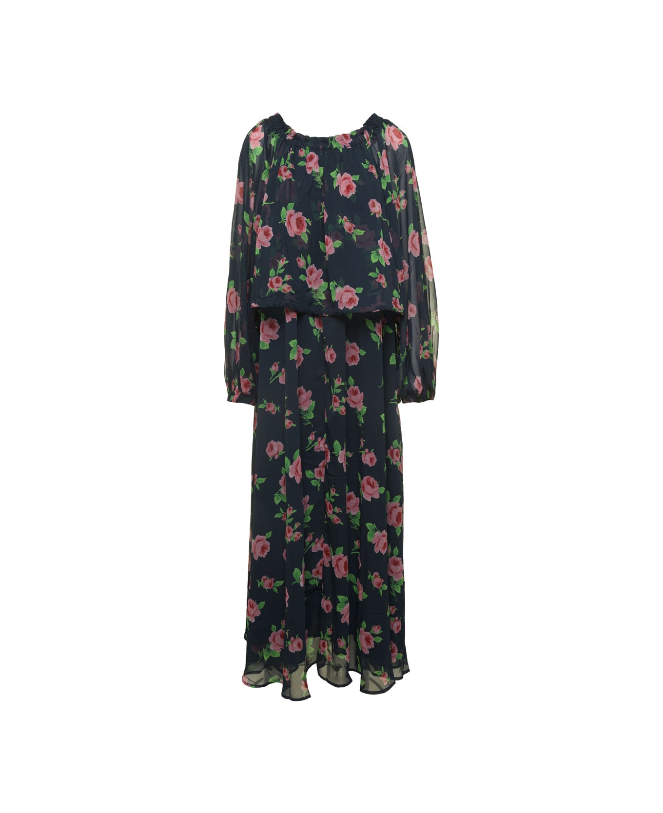 Rotate by Birger Christensen Maxi Multicolor Dress With All-over Roses Print - Multicolor