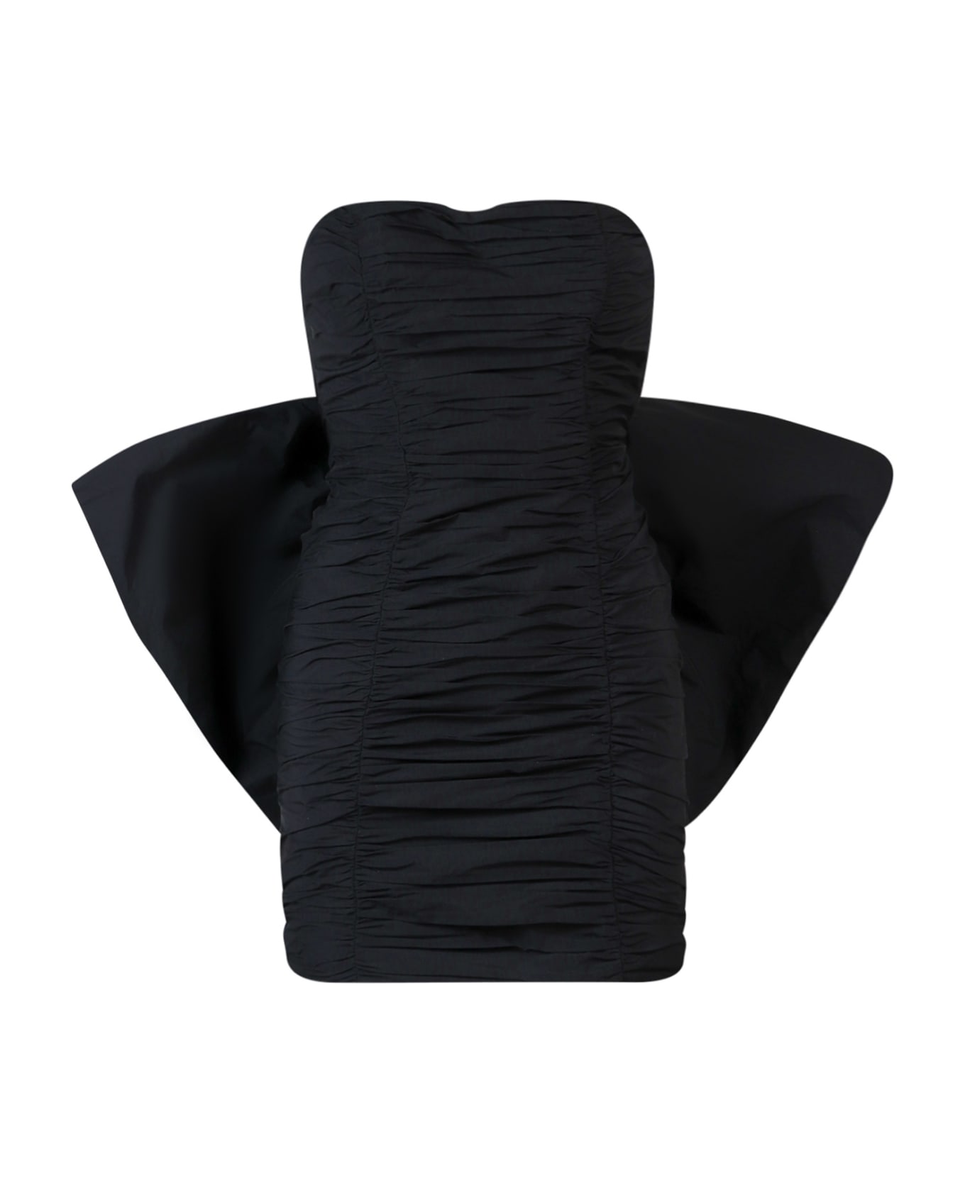 Rotate by Birger Christensen Mini Black Pleated Dress With Oversized Box On The Back In Taft Woman Rotate - Black