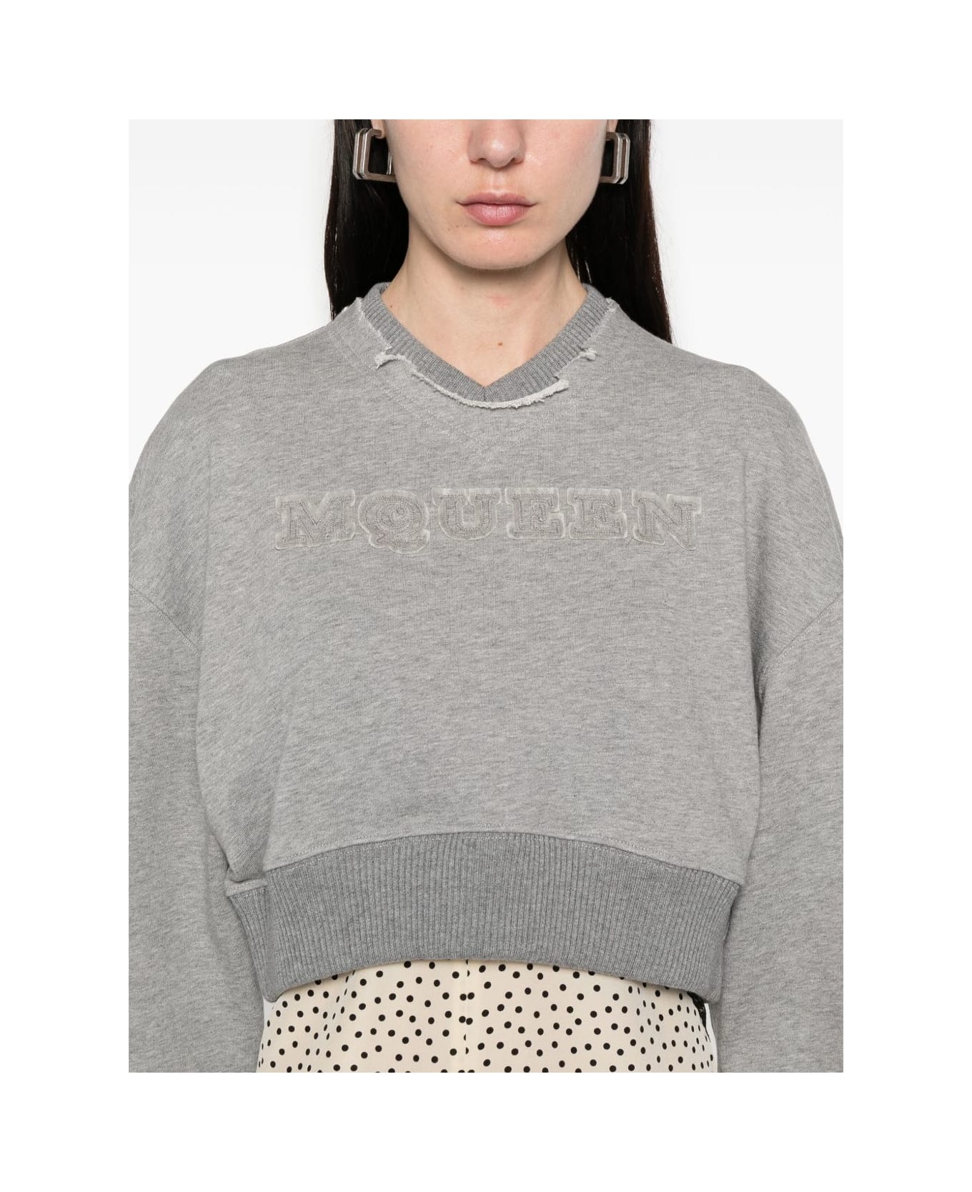 Alexander McQueen Logo Cotton Cropped Sweatshirt - Grey