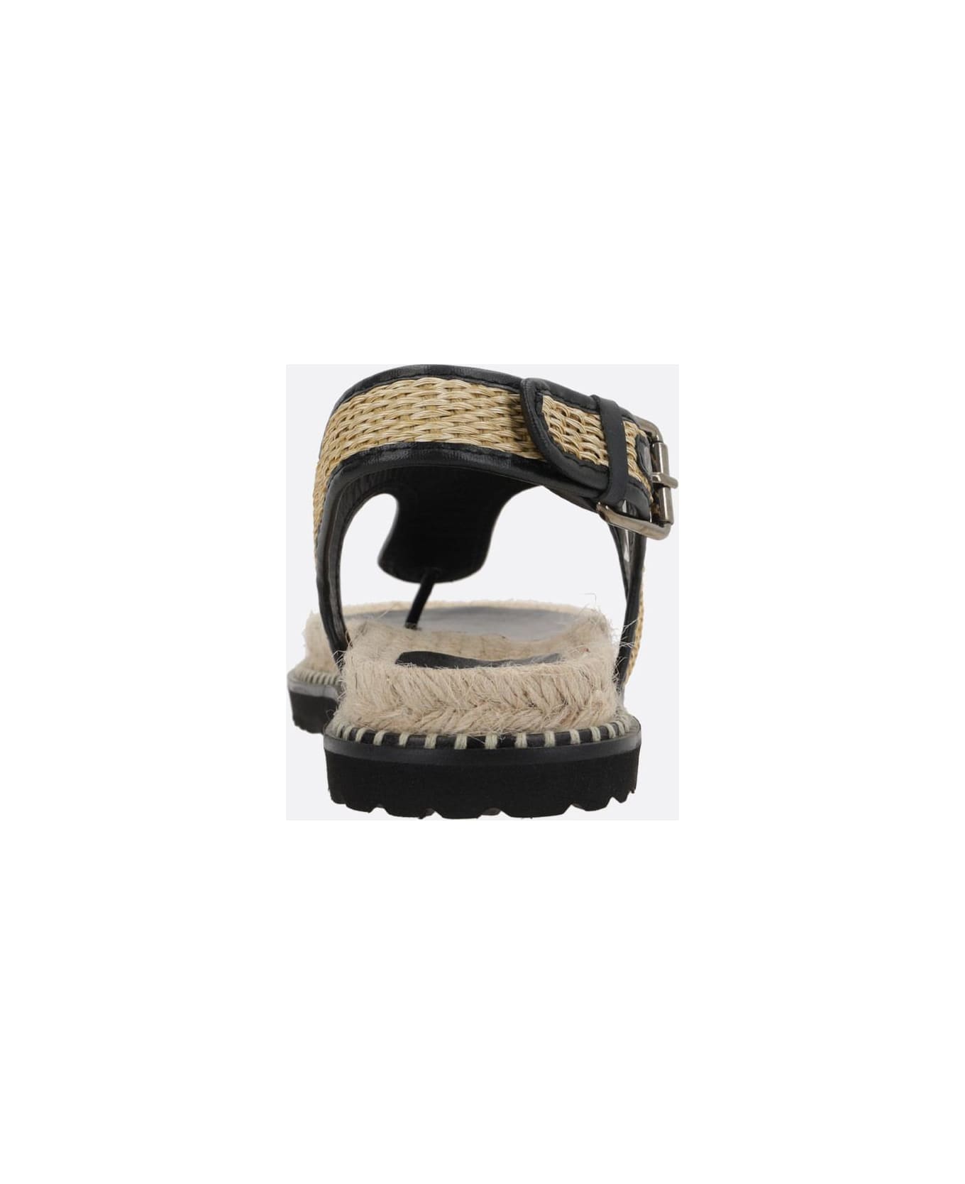 Castañer Tamesis/104 Thong Sandals In Raffia And Smooth Leather - NEUTRALS/BLACK