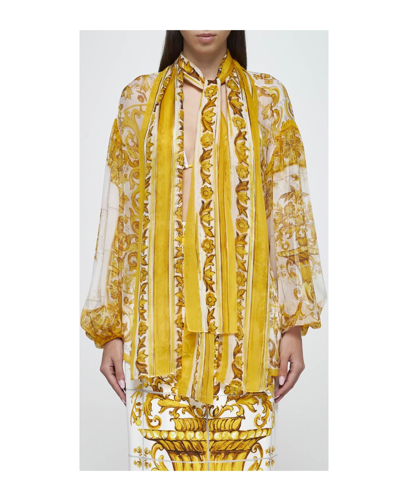 Dolce & Gabbana Majolica Print Silk Shirt - MIX MAIOLICA GIALLO (White)