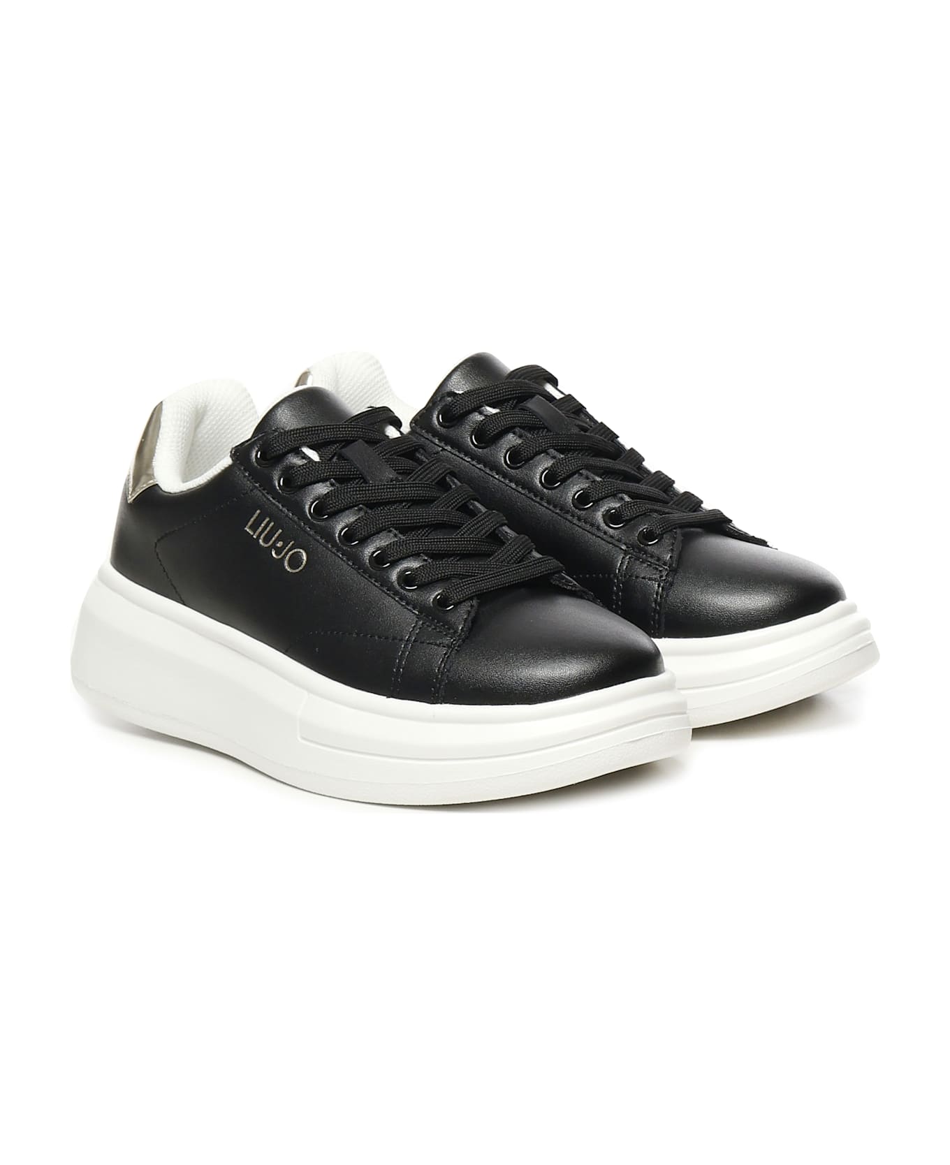 Liu-Jo Leather Platform Sneakers - Black light gold