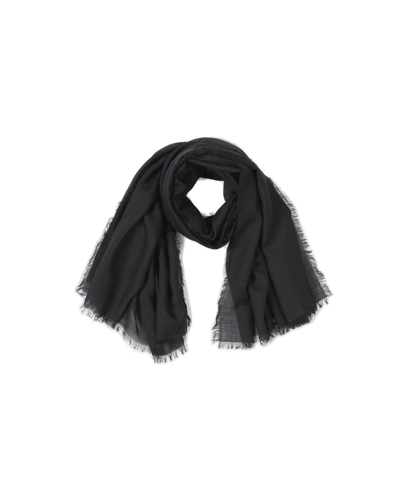 Tom Ford Logo Embroidered Fringed Edge Scarf - BLACK