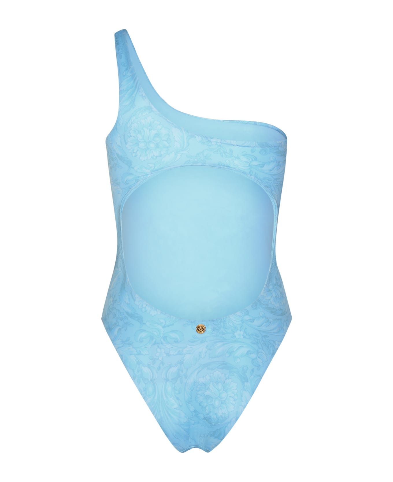 Versace Asymmetric 'barocco' One-piece Swimsuit In Light Blue Polyester Blend - PALE BLUE (Light blue)