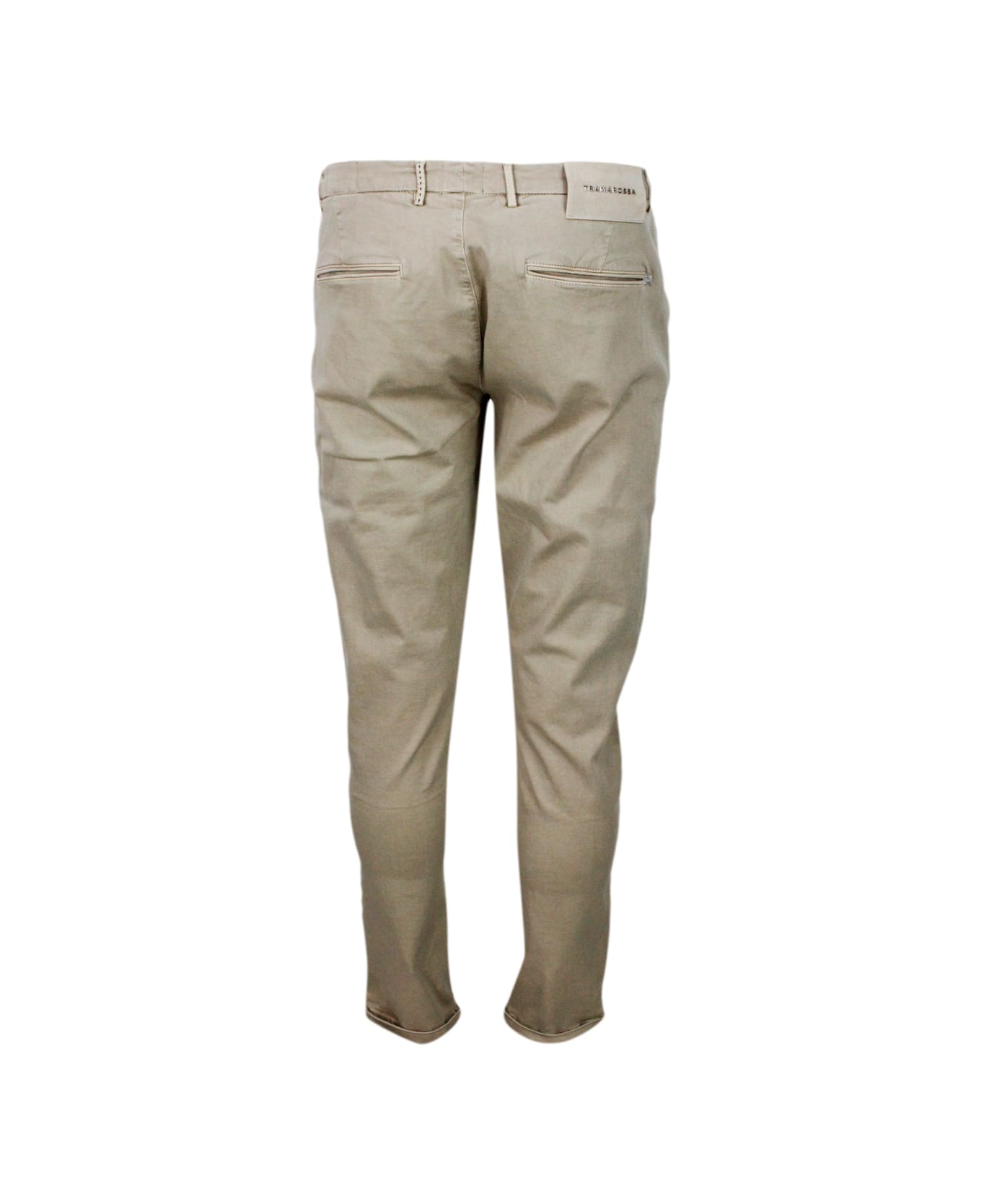 Sartoria Tramarossa Luis Trousers With Chino Pockets In Stretch Elastic Cotton With Tone-on-tone Tailored Stitching And Suede Tab And Zip Closure - Sahara Desert