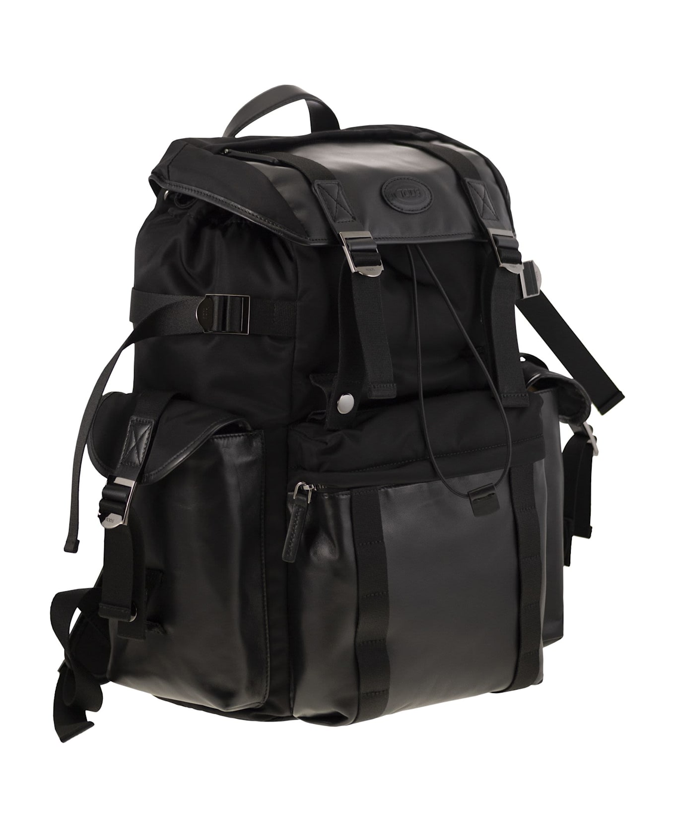 Tod
s Medium Leather And Fabric Backpack - Black