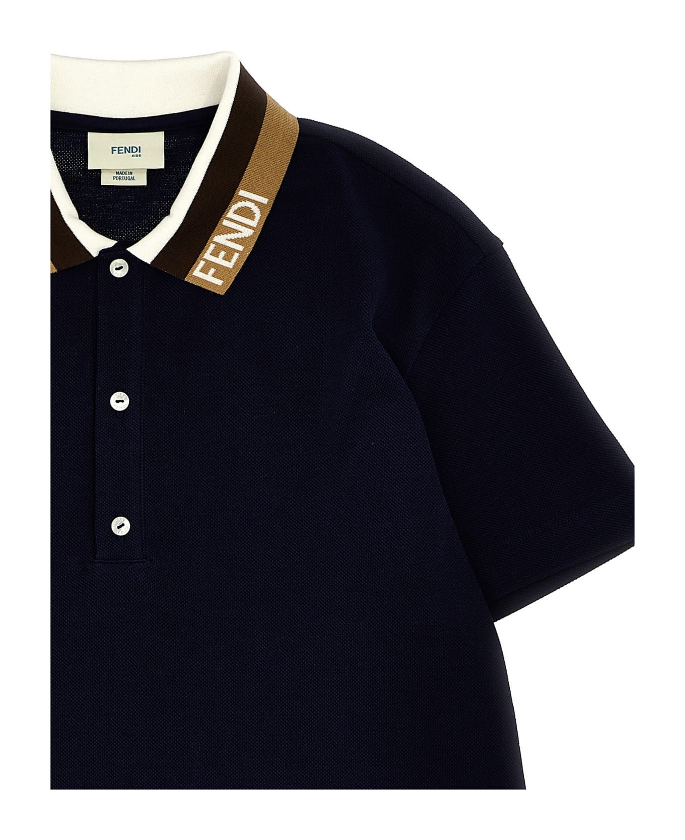 Fendi Logo Collar Polo Shirt - Blue