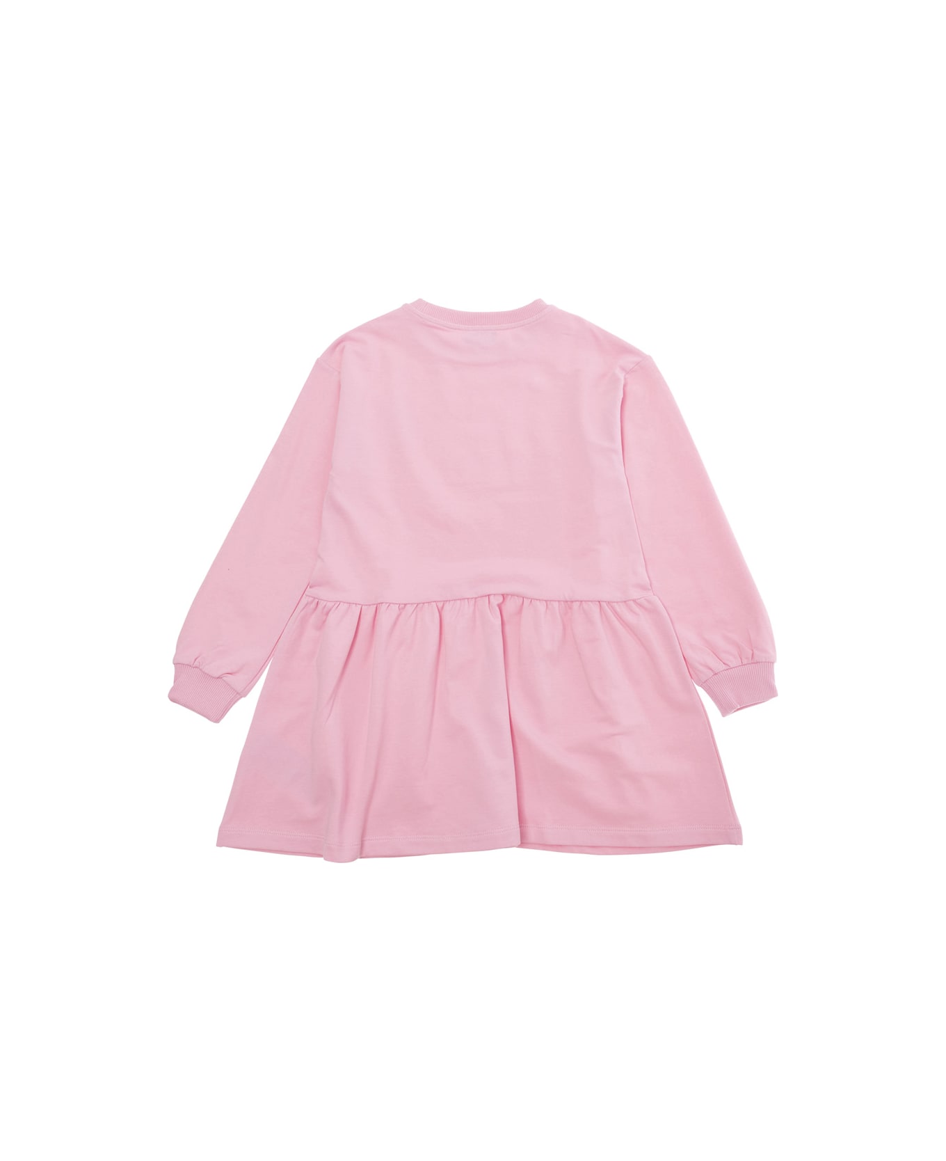 Moschino Pink Dress With Flared Skirt And Logo Print In Stretch Cotton Girl - Pink