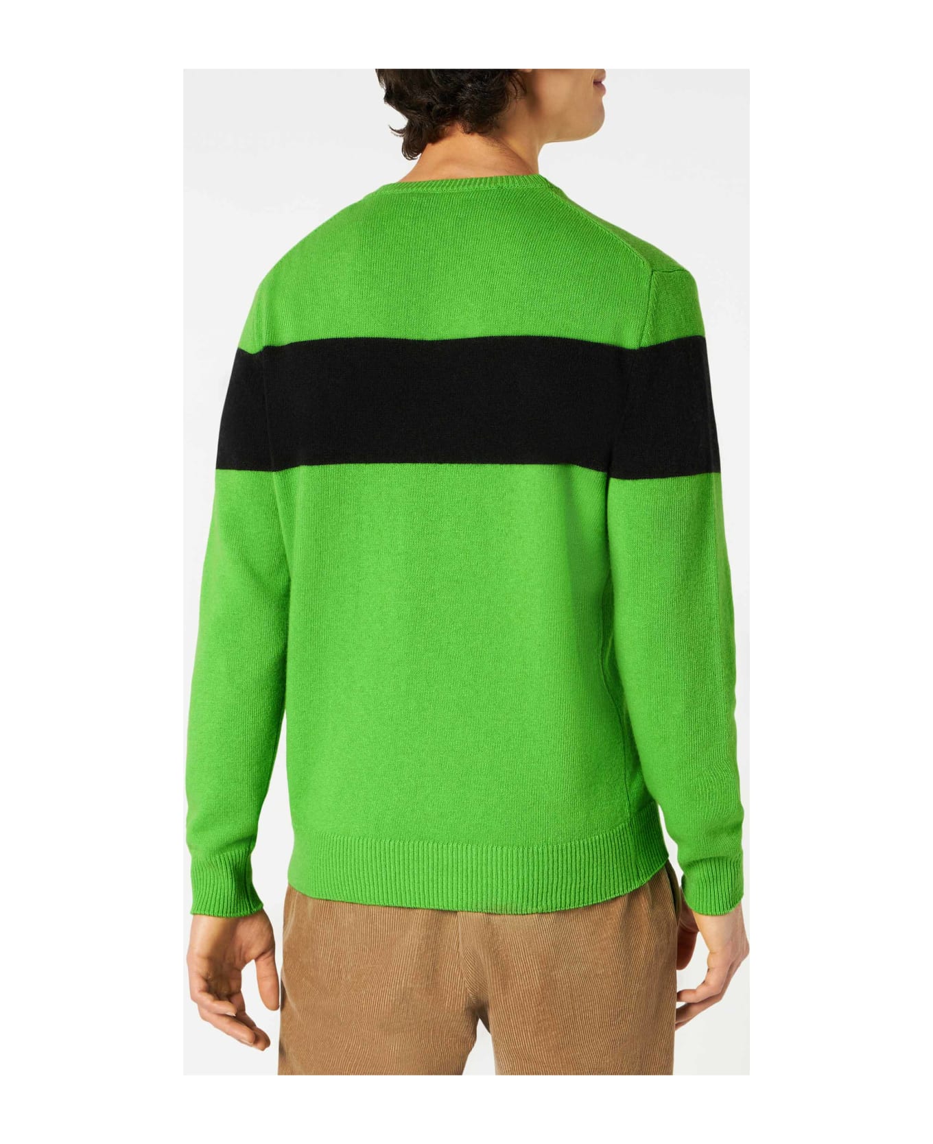 MC2 Saint Barth Man Fluo Green Sweater With Off-piste Lettering - GREEN