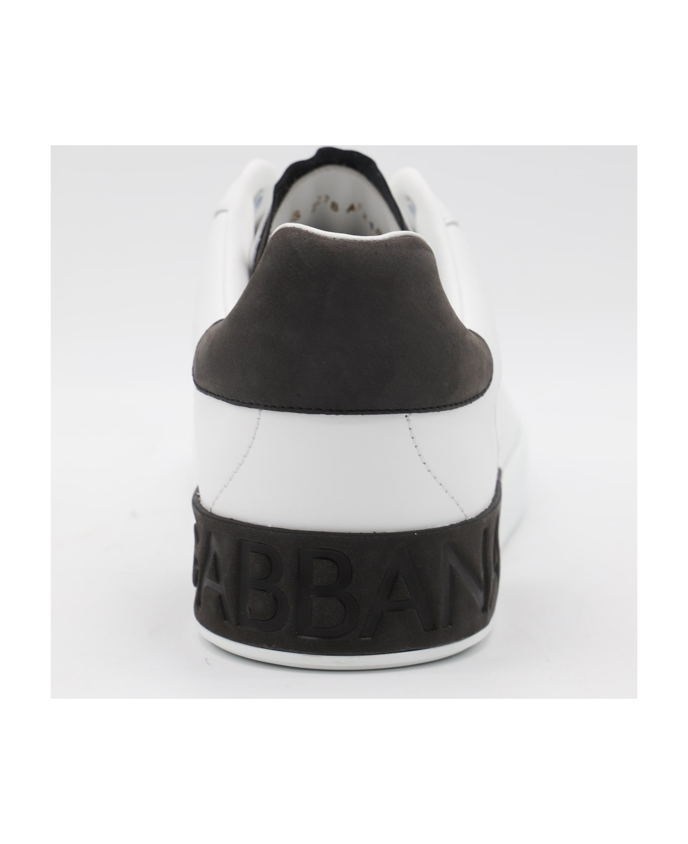 Dolce & Gabbana White And Black Leather Portofino Low Top Sneakers - White