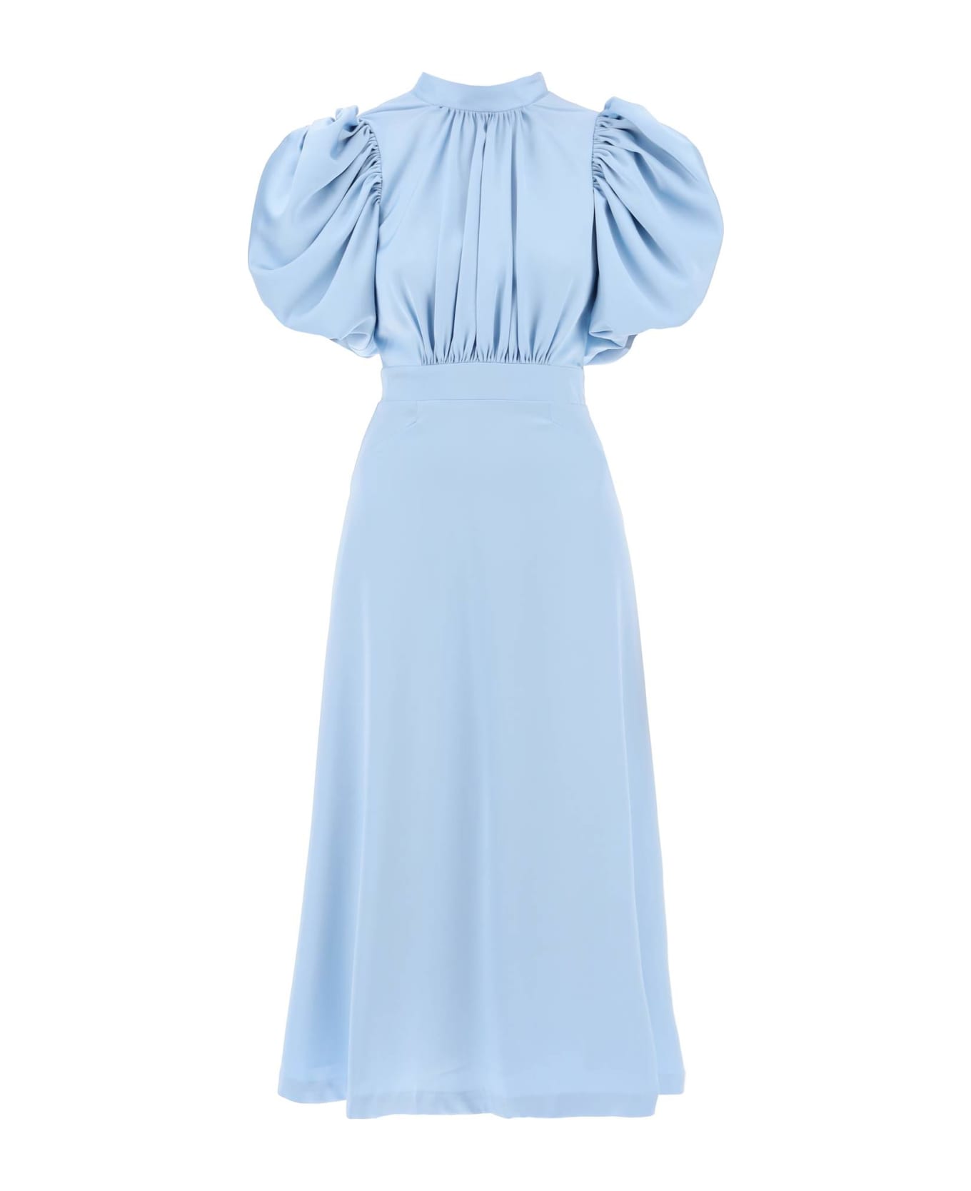 Rotate by Birger Christensen Midi Satin Dress With Balloon Sleeves - Placid Blue (Light blue)