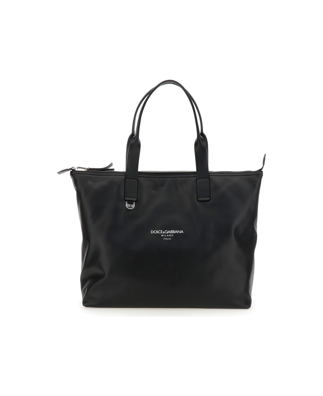 Dolce & Gabbana 'adamo' Black Shopper With Front Logo In Leather Man - Black