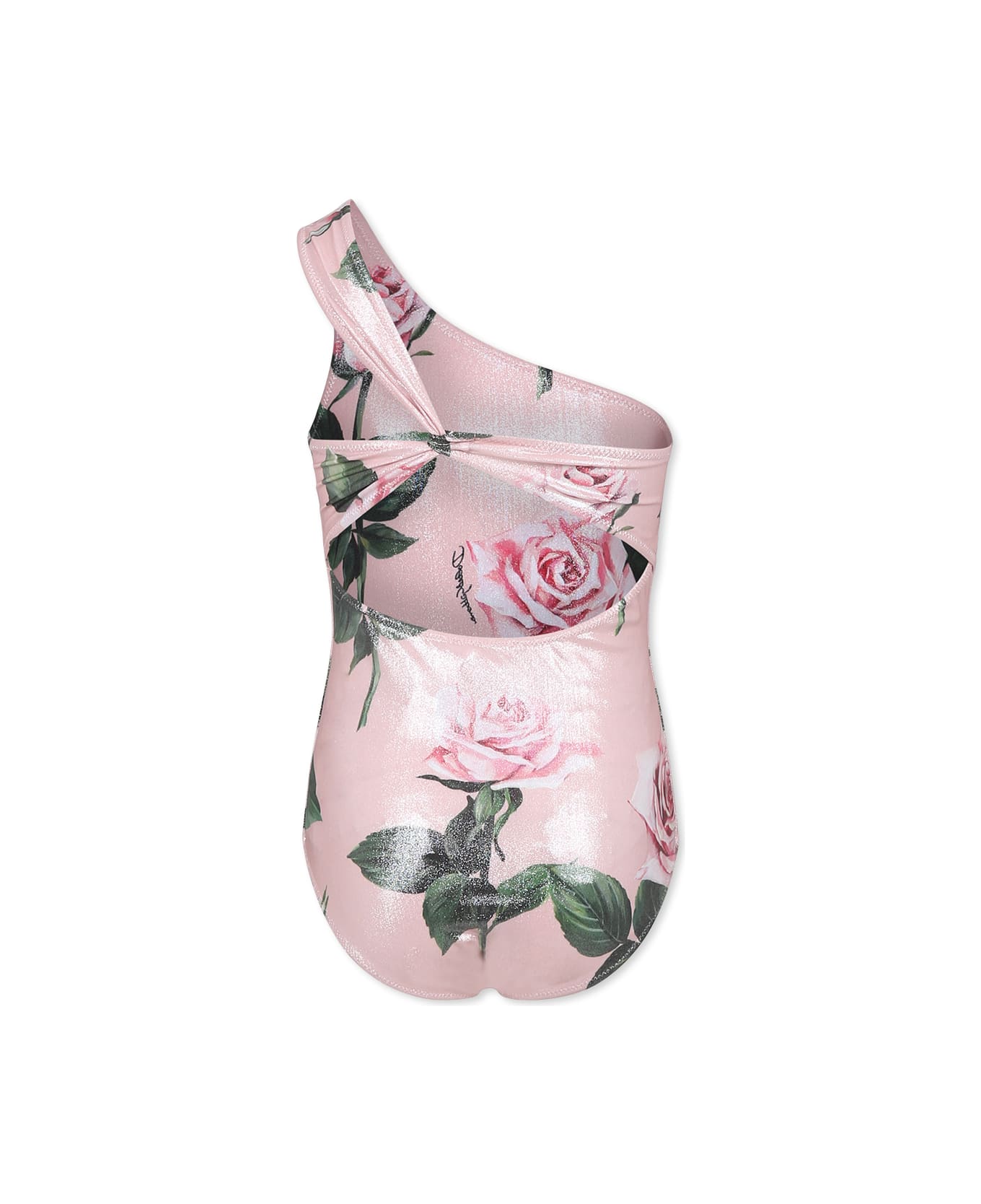 Dolce & Gabbana Pink Swimsuit For Girl With Rose Print - Pink