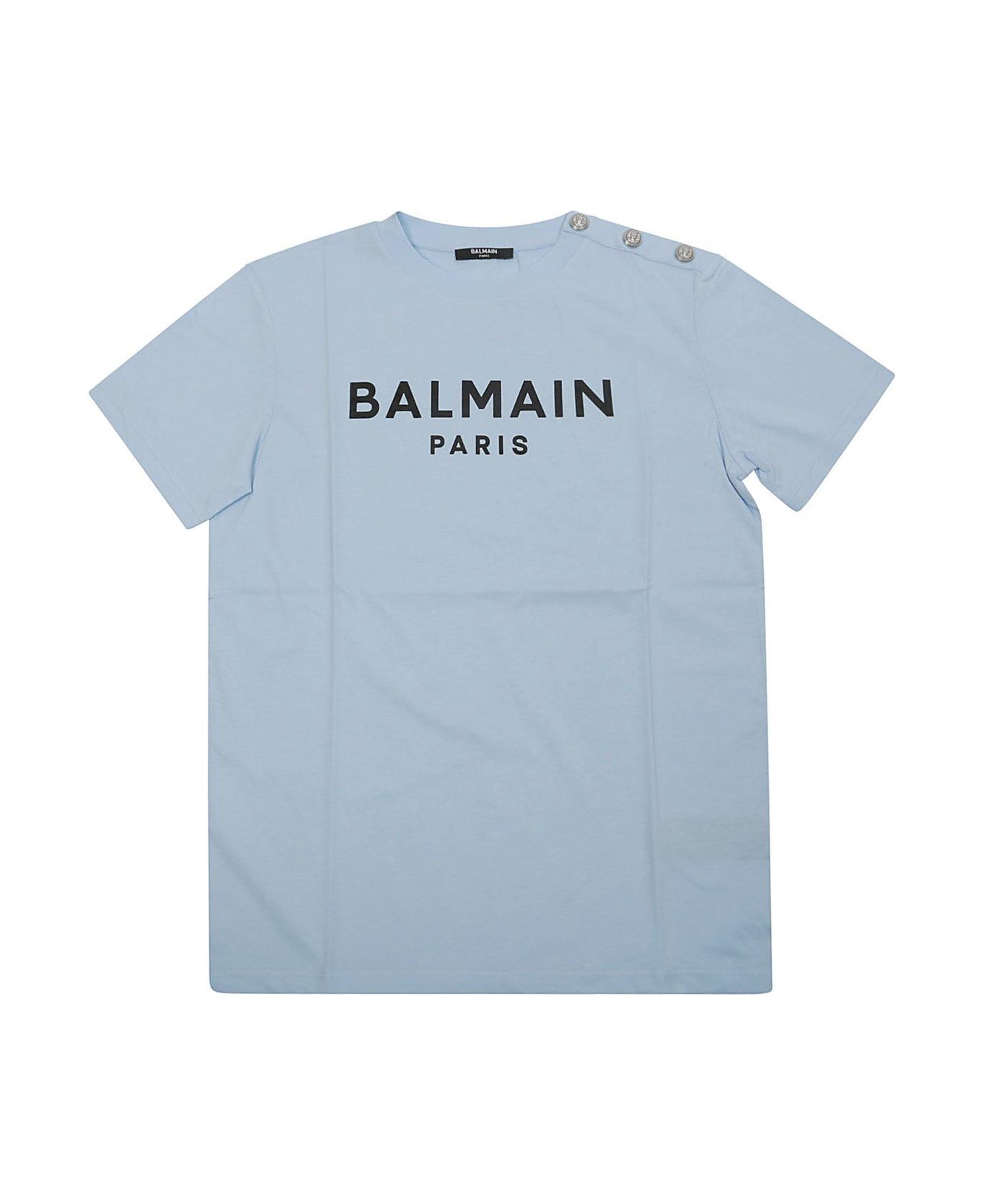 Balmain Logo Printed Crewneck T-shirt - Azzurro