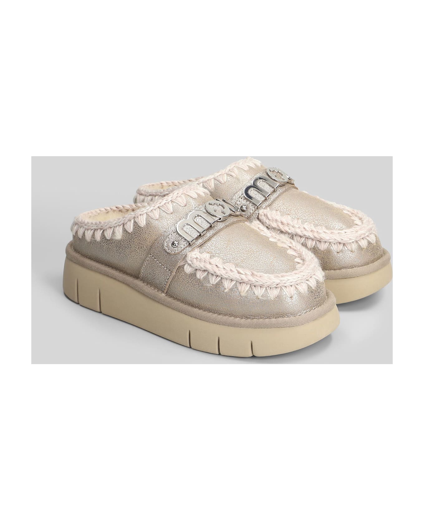 Mou Bounce Clog Slipper-mule In Beige Leather - beige