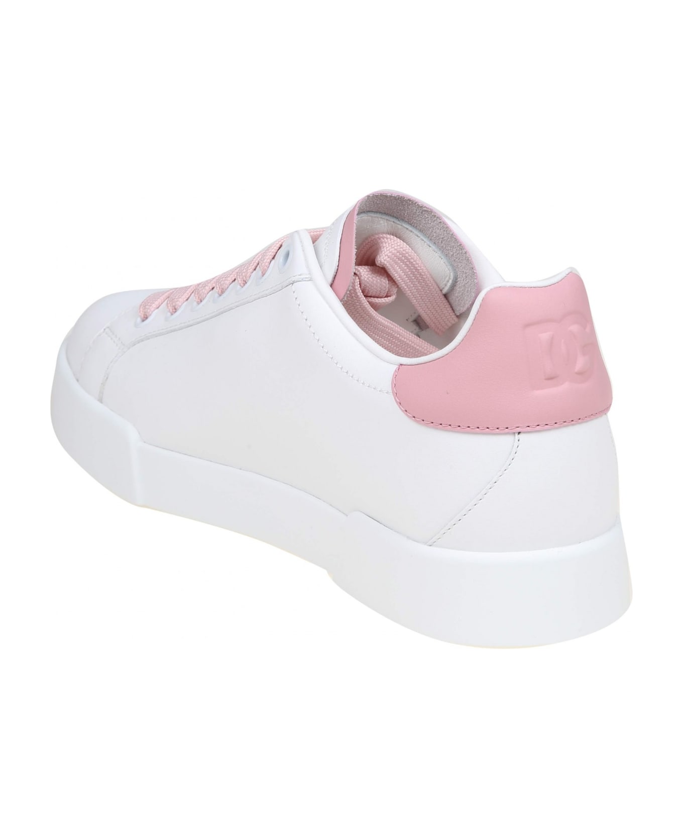 Dolce 
Gabbana Dolce E Gabbana Portofino Light Sneakers In White And Pink Leather - WHITE/PINK