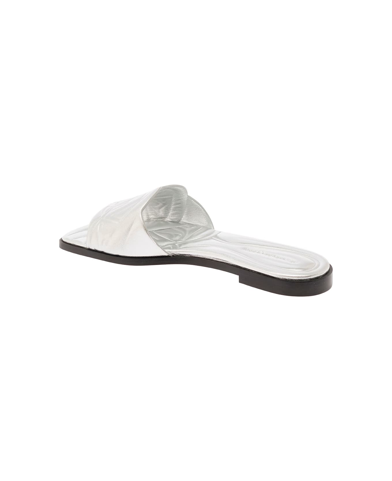 Alexander McQueen Metallic Flat Sandals With Embossed Motif In Metallic Leather Woman - Metallic