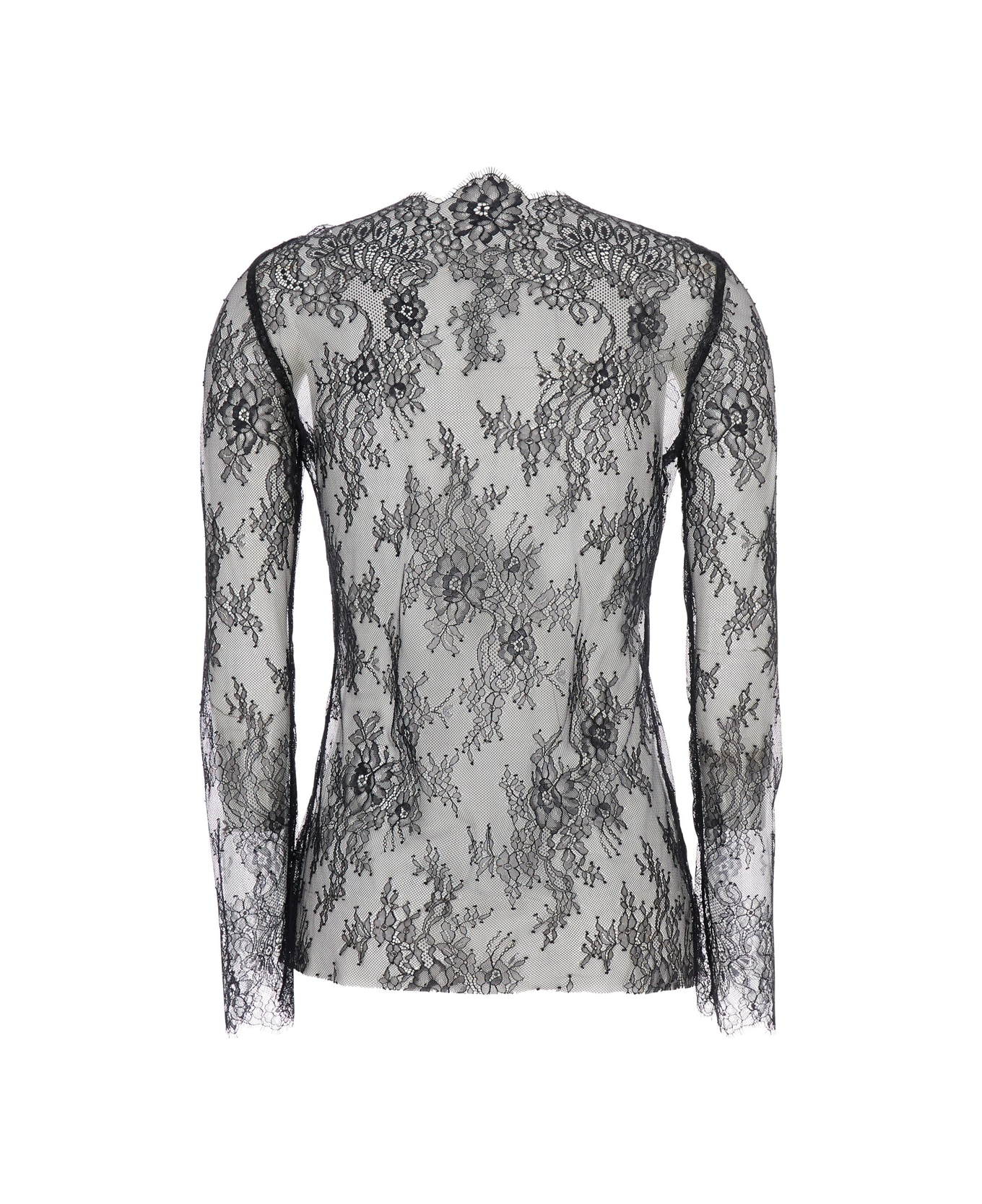 Alberta Ferretti Black Blouse With Floral Embellishment In Lace Woman - Black