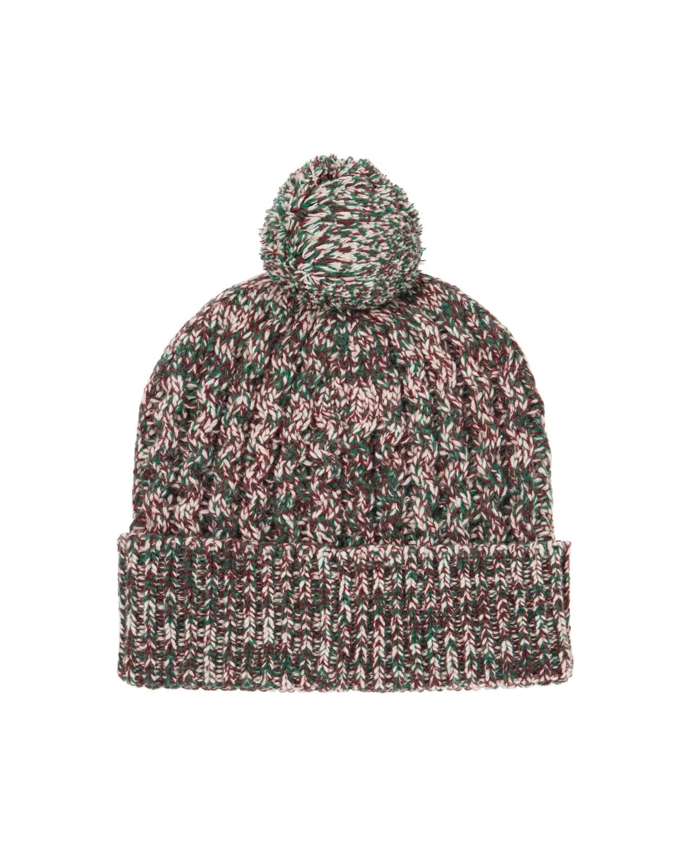 Golden Goose Multicolor Wool Beanie Hat With Pom Pom. - HERITAGE WHITE/ WINDSOR WINE/ GREEN