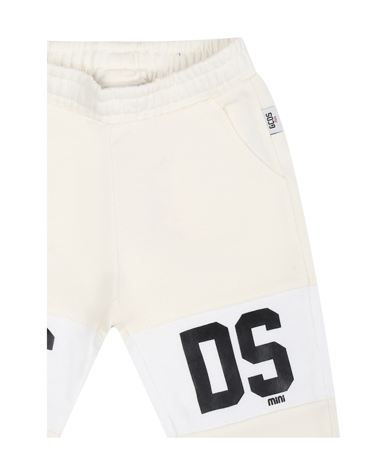 GCDS Mini White Trousers For Babies With Logo - White