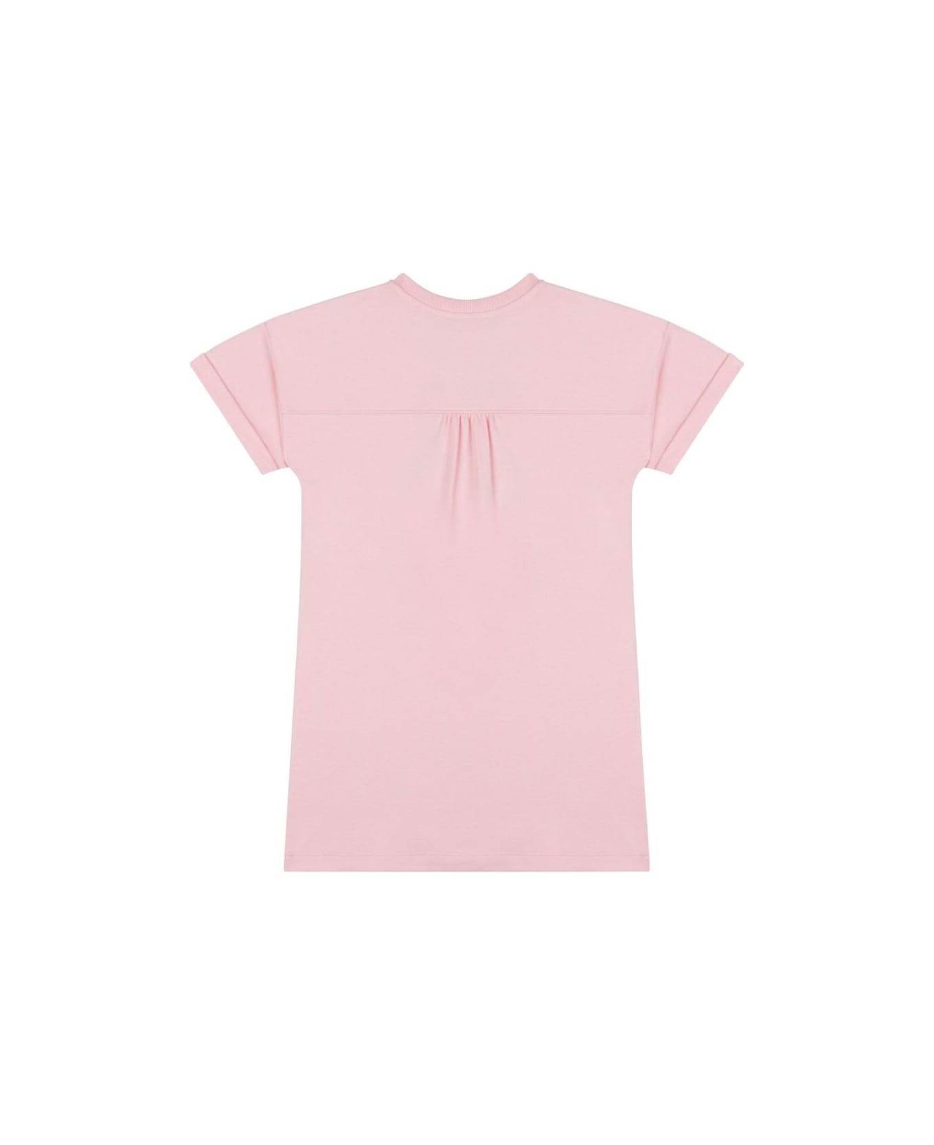 Moschino Pink Crewneck Dress With Logo Print On The Front In Cotton Girl - Pink