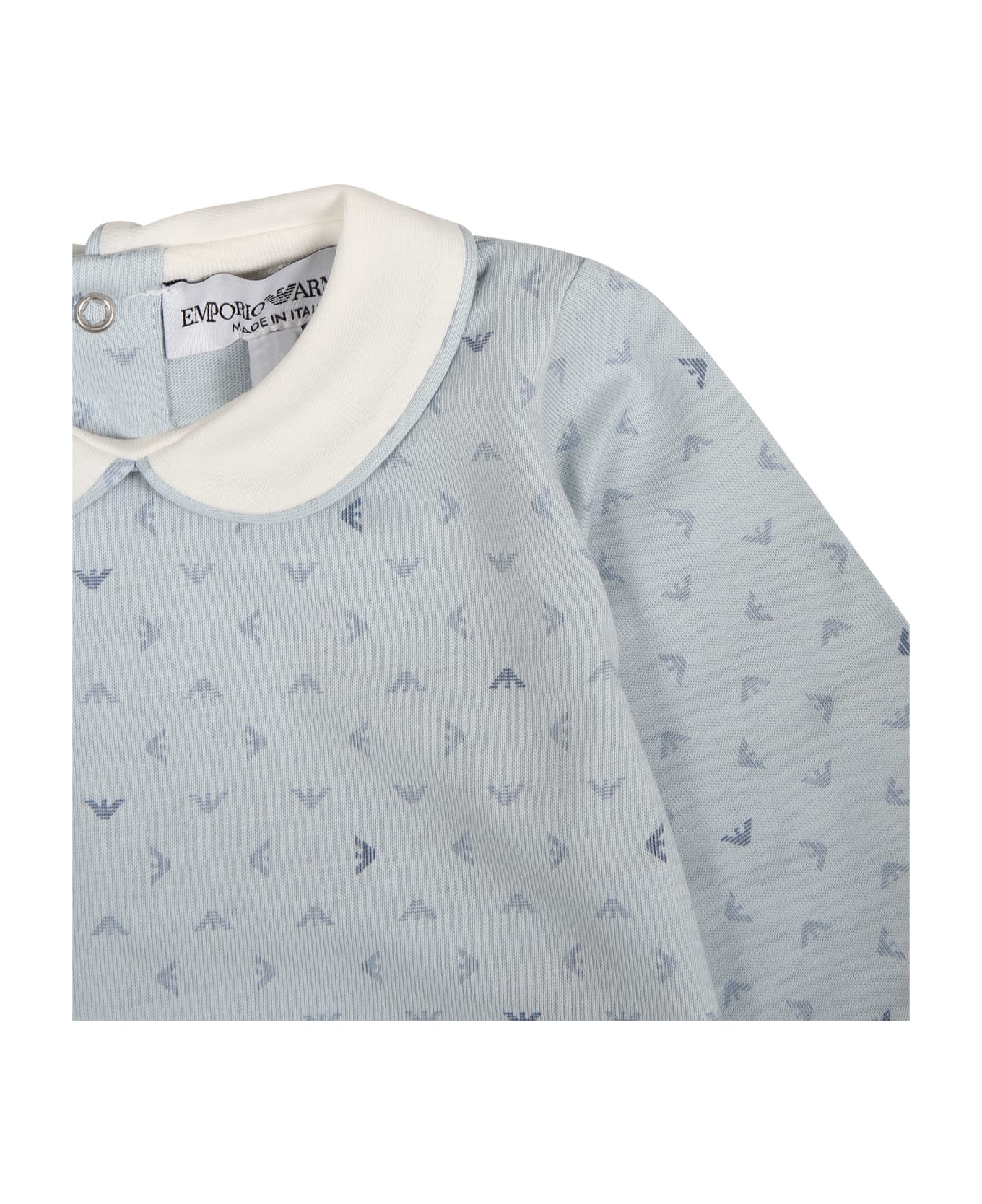 Emporio Armani Light Blue Playsuit For Baby Boy With All-over Eagle Logo - Light Blue