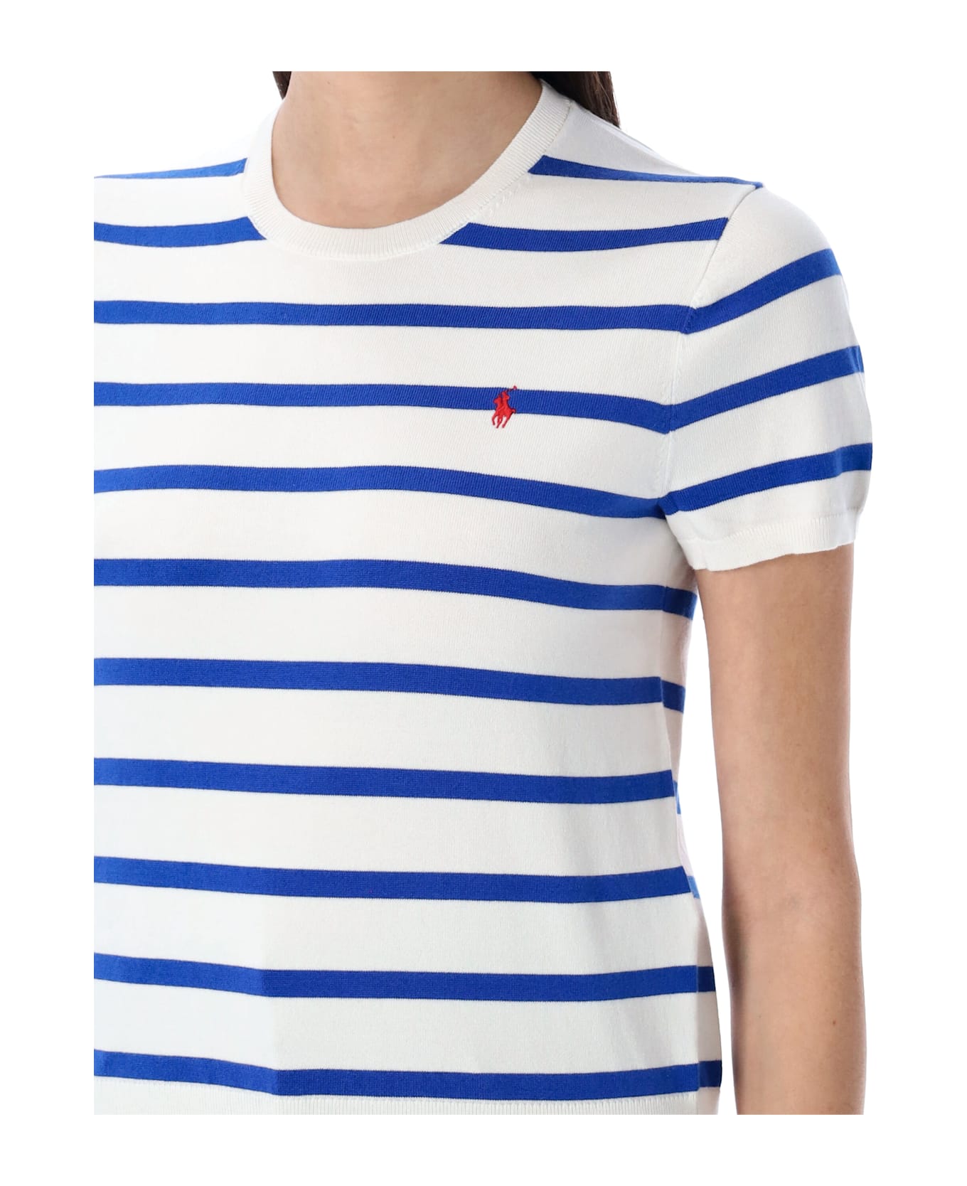 Polo Ralph Lauren Striped Short Sleeves Sweater - BLUE SATURN WHITE