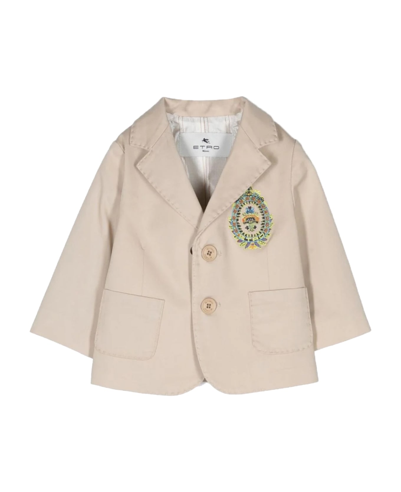 Etro Jacket With Embroidered Heraldic Coat Of Arms - Beige