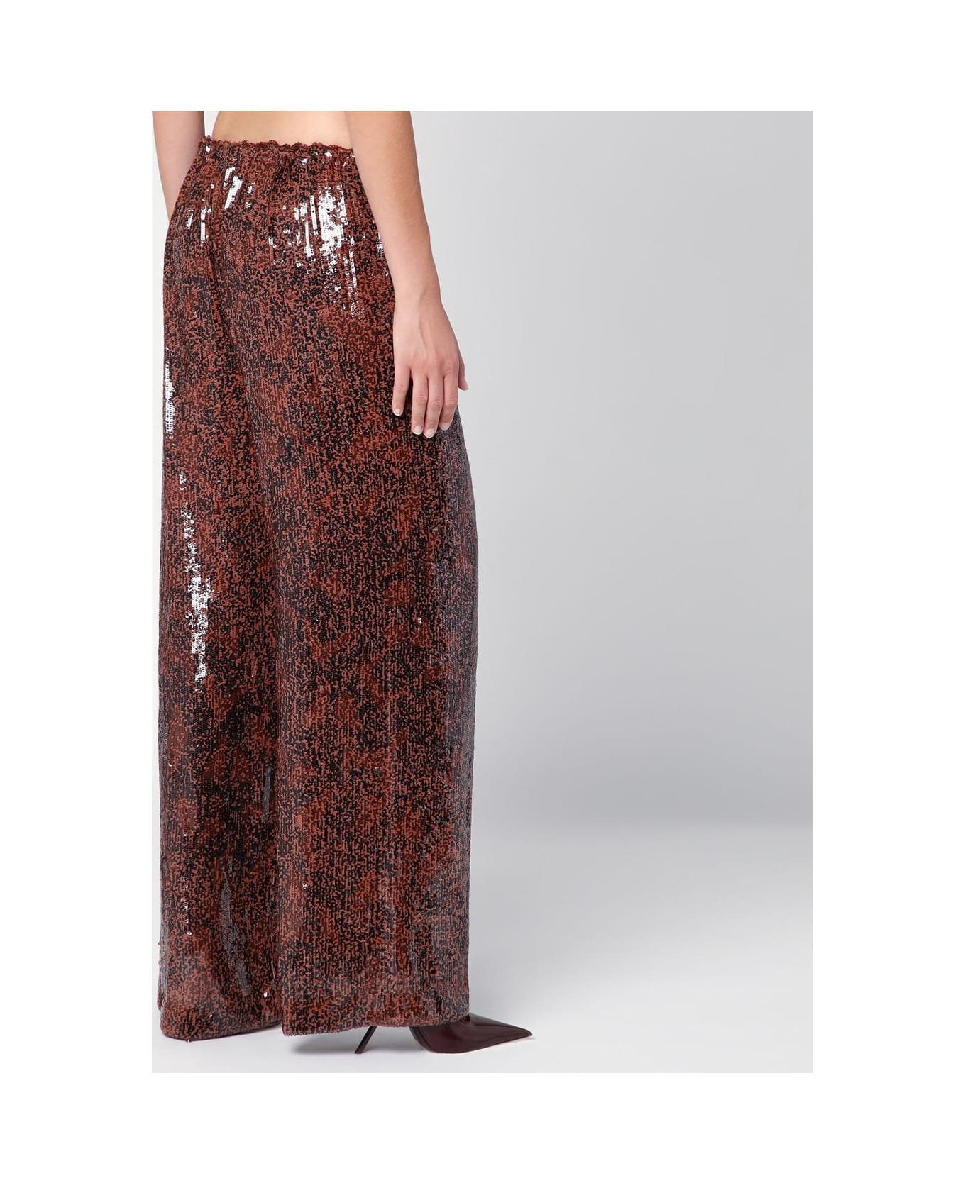 Dries Van Noten Brown Wide Trousers With Micro Sequins - BROWN
