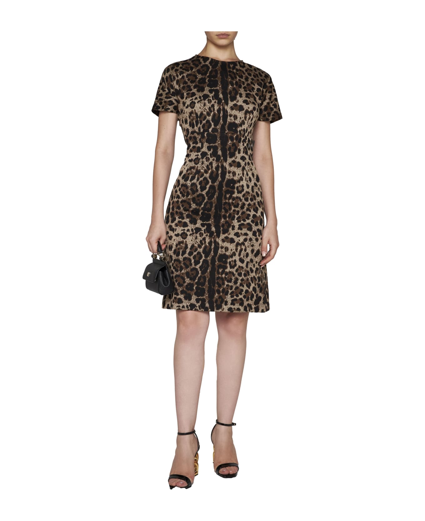 Dolce & Gabbana Jacquard Wool Midi Dress - Marrone