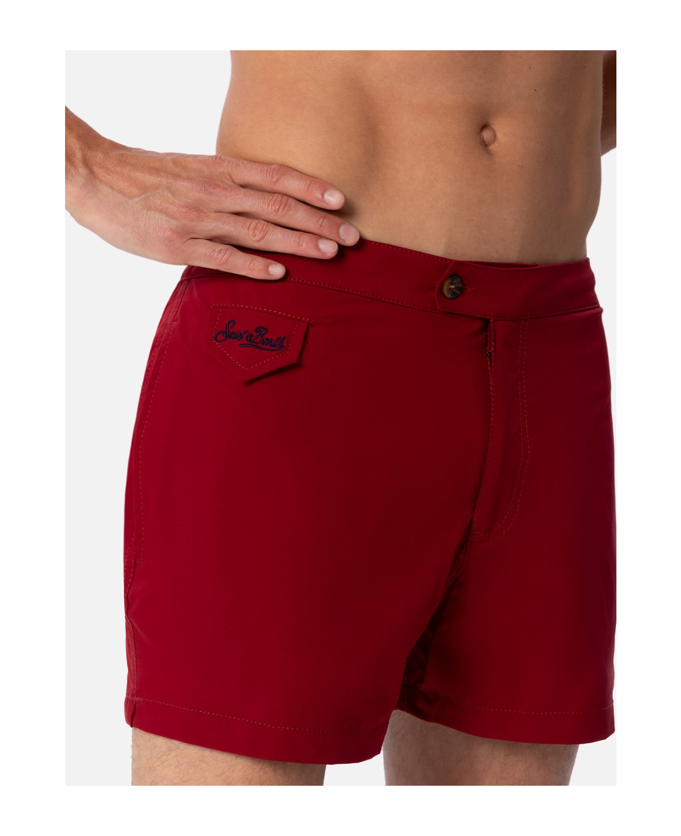 MC2 Saint Barth Man Burgundy Fitted Cut Swim Shorts Harrys - RED