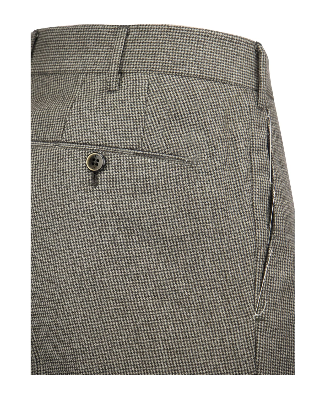 PT Torino Super Slim Pied De Poule Wool Trousers - Grey