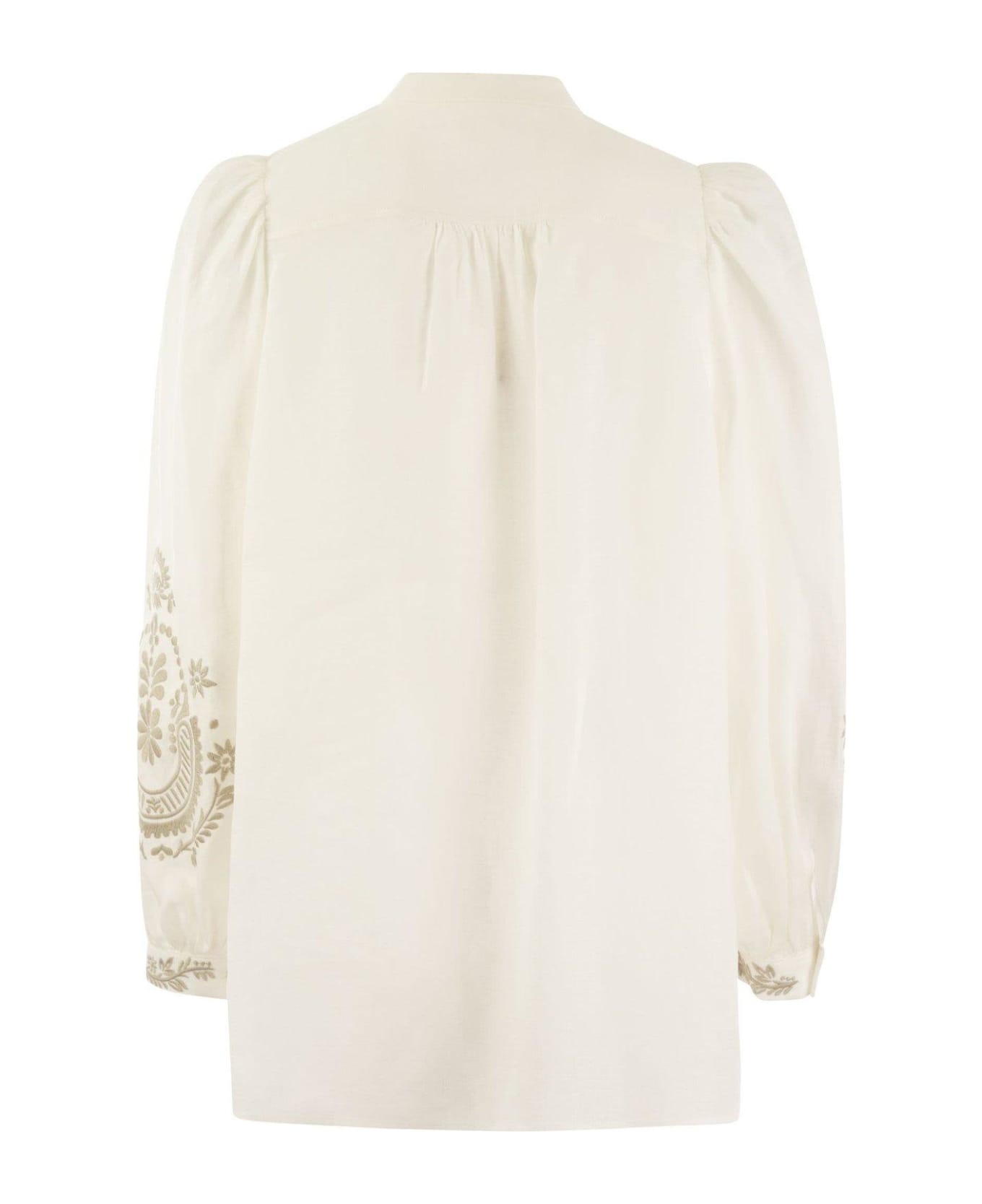 Weekend Max Mara Floral Embroidered Long-sleeved Shirt - WHITE