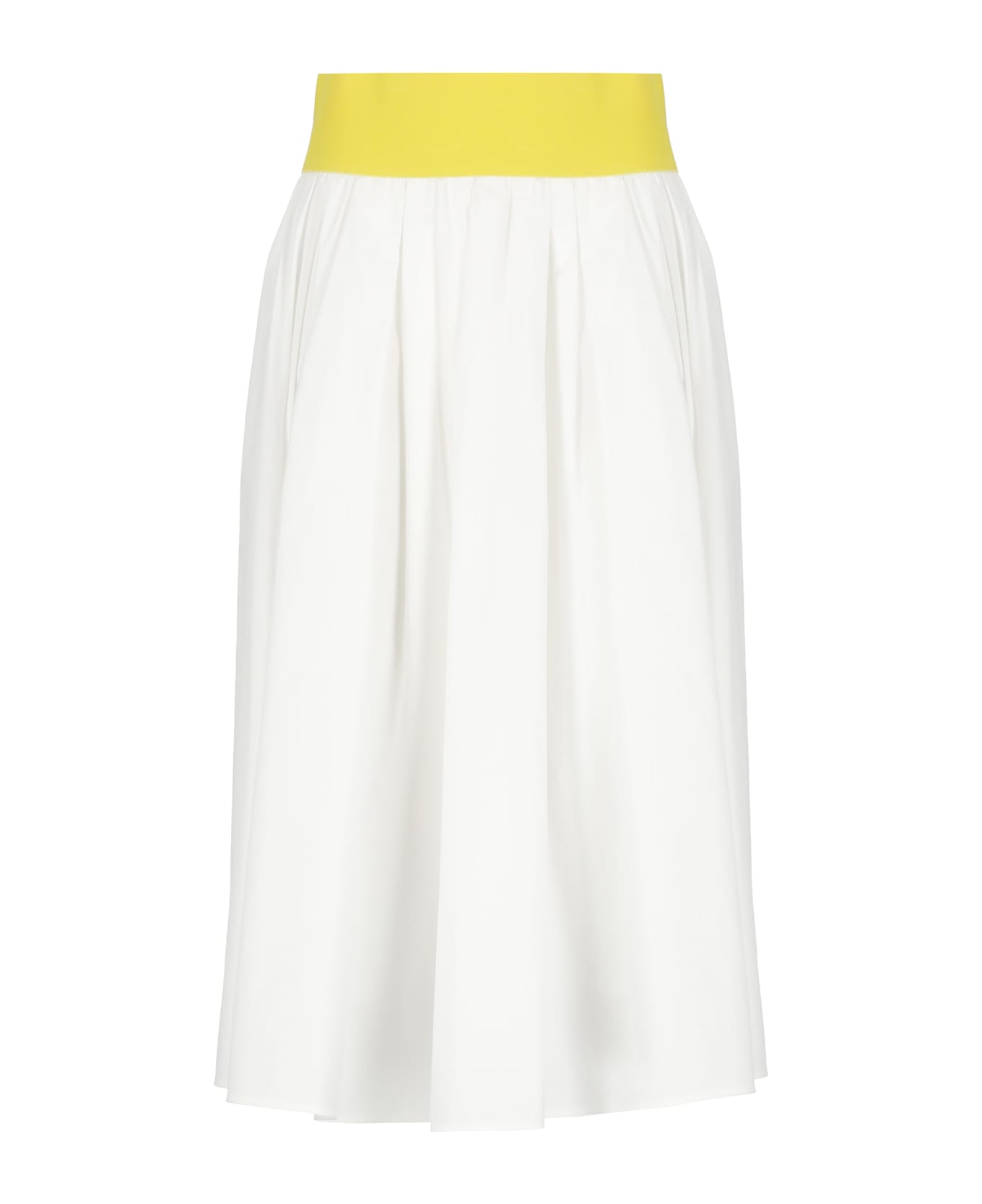 MSGM White Skirt With Contrasting Waist And Pleated Details In Fabric Woman - White