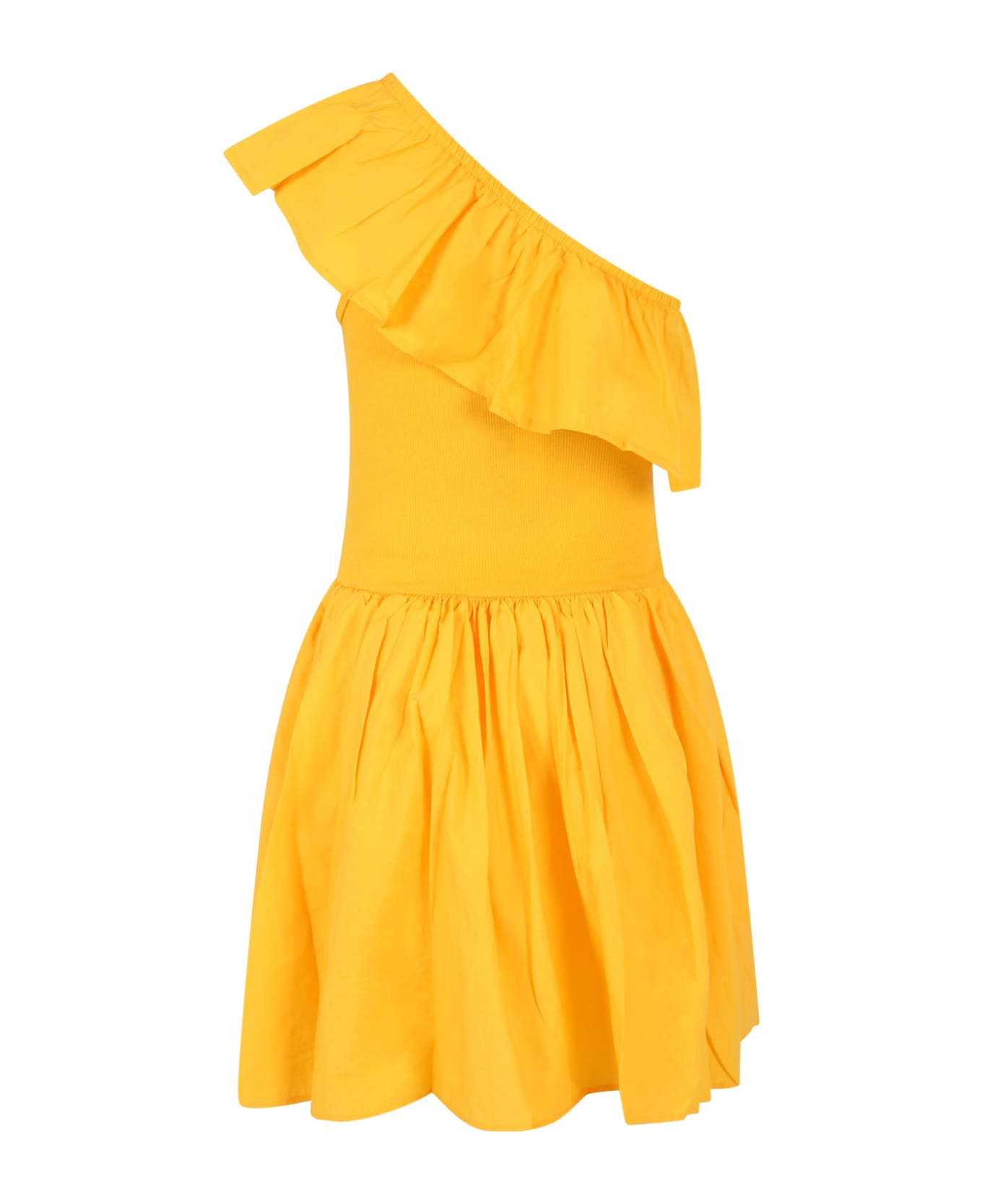 Molo Yellow Dress For Girl With Ruffles - Yellow