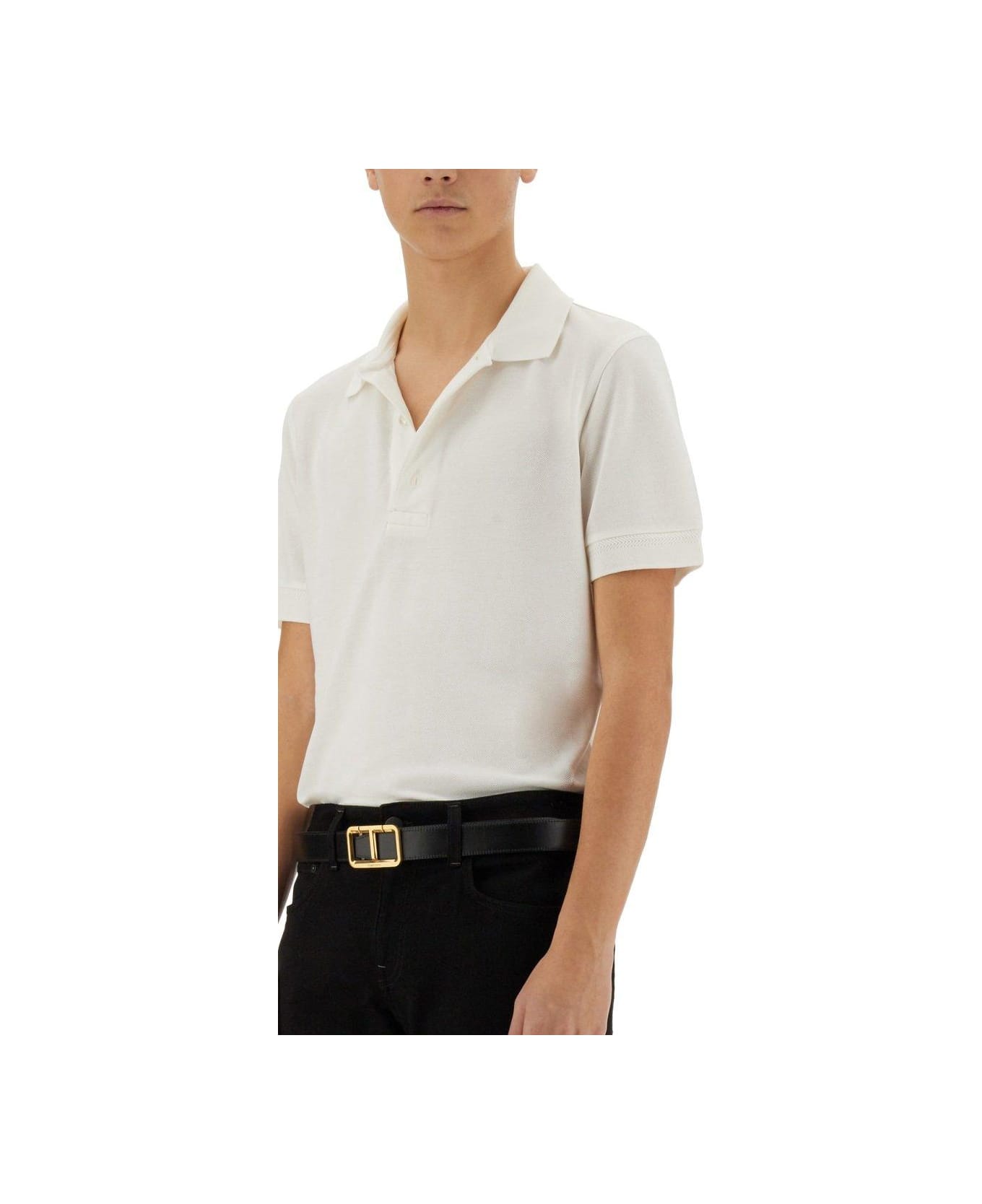 Tom Ford Logo Embroidered Polo Shirt - White