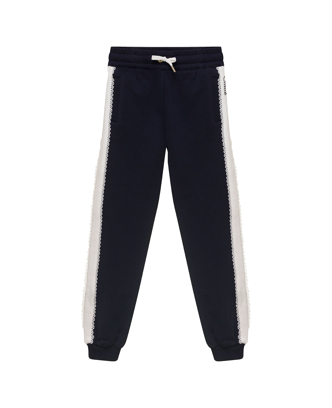 Chloé Black Jogger Pants With Contrasting Logo Band In Cotton Girl - Blu ボトムス