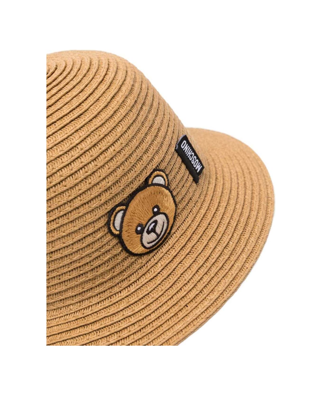 Moschino Beige Bucket Hat With Teddy Bear In Rafia Baby - Brown