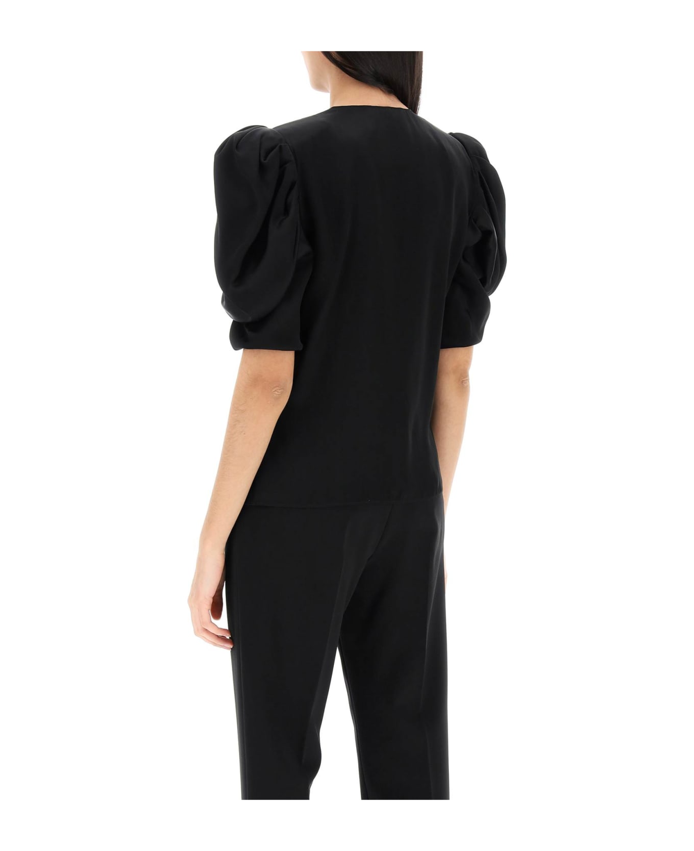 Alessandra Rich Envers Satin Blouse With Bouffant Sleeves - BLACK (Black) ブラウス