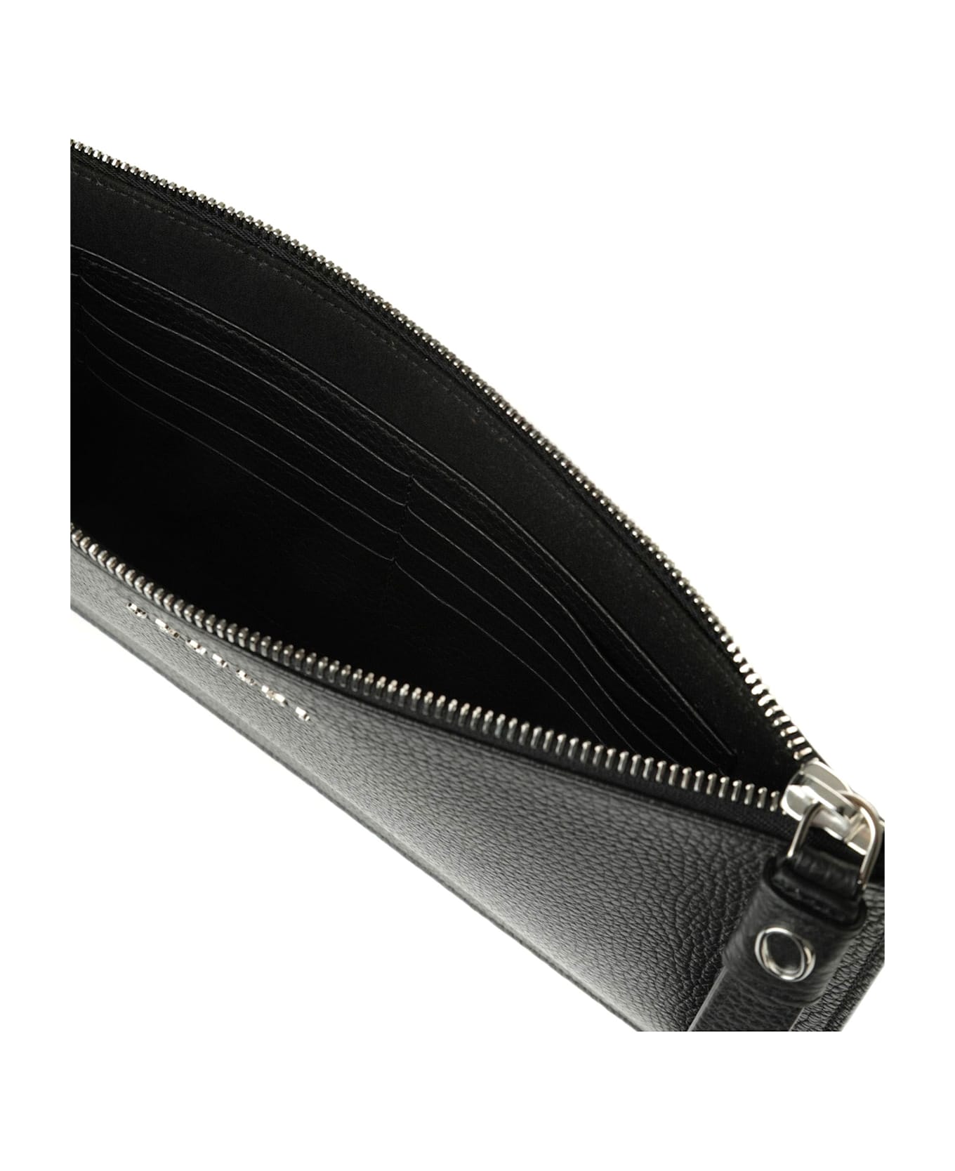 Orciani Micron Large Leather Pouch With Wristband - Nero