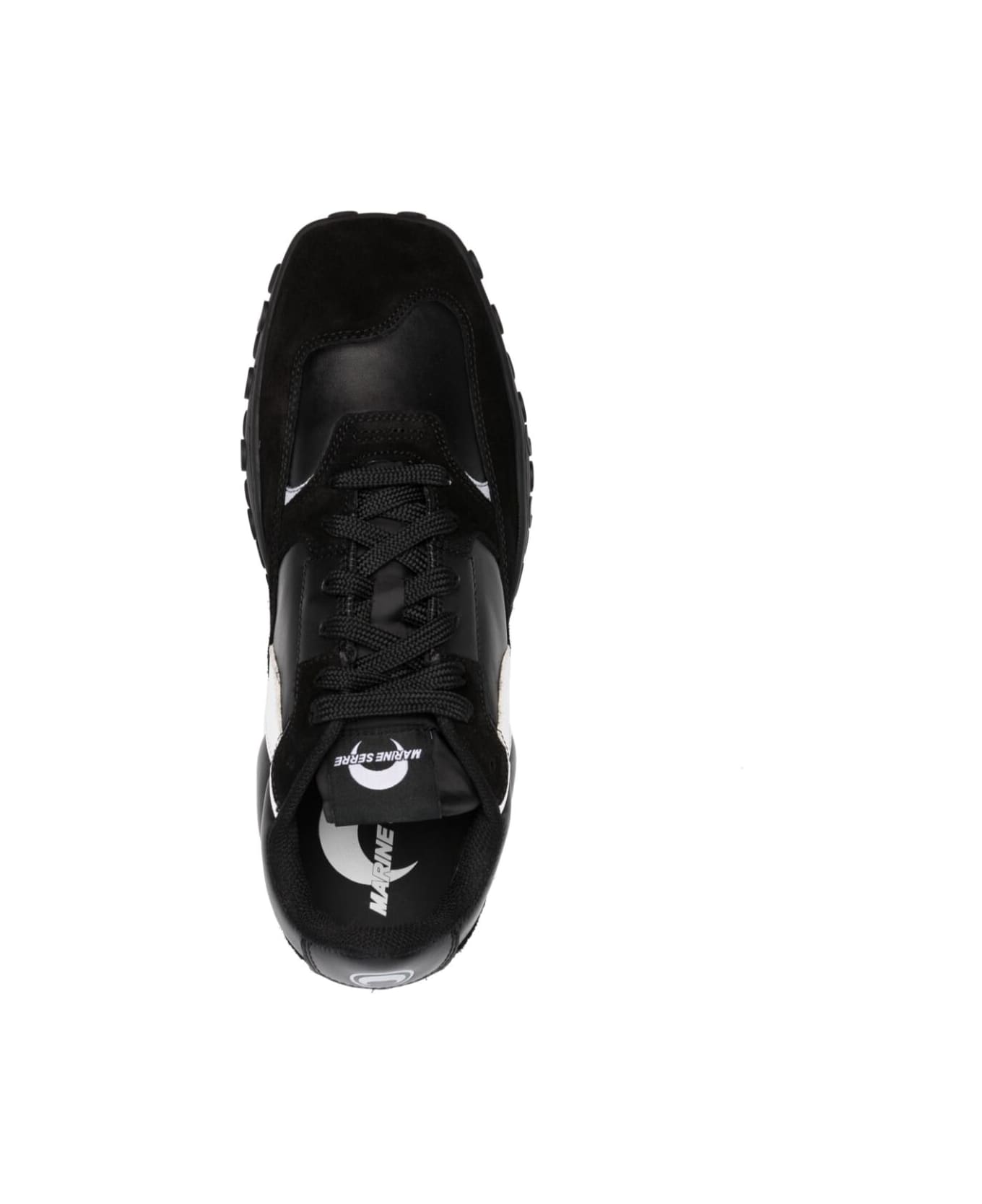 Marine Serre 'moonwalk' Black Low Top Sneakers With Logo Print And Suede Details In Leather Man - Black