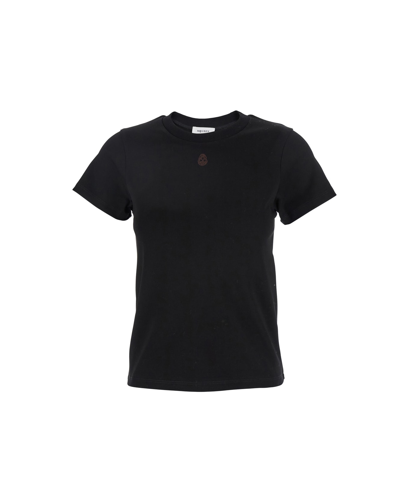 Alexander McQueen Black Crewneck T-shirt With Skull Embroidery On The Front In Cotton Woman - Black