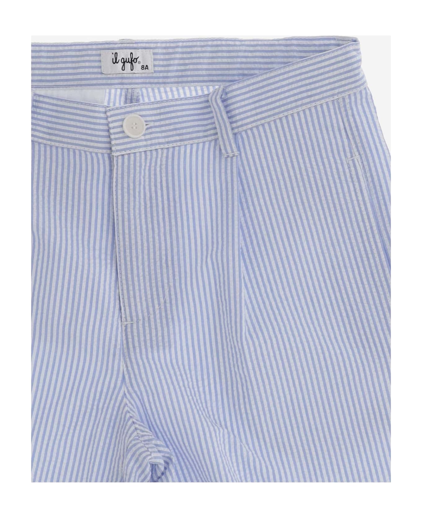 Il Gufo Cotton Short Pants With Striped Pattern - Clear Blue