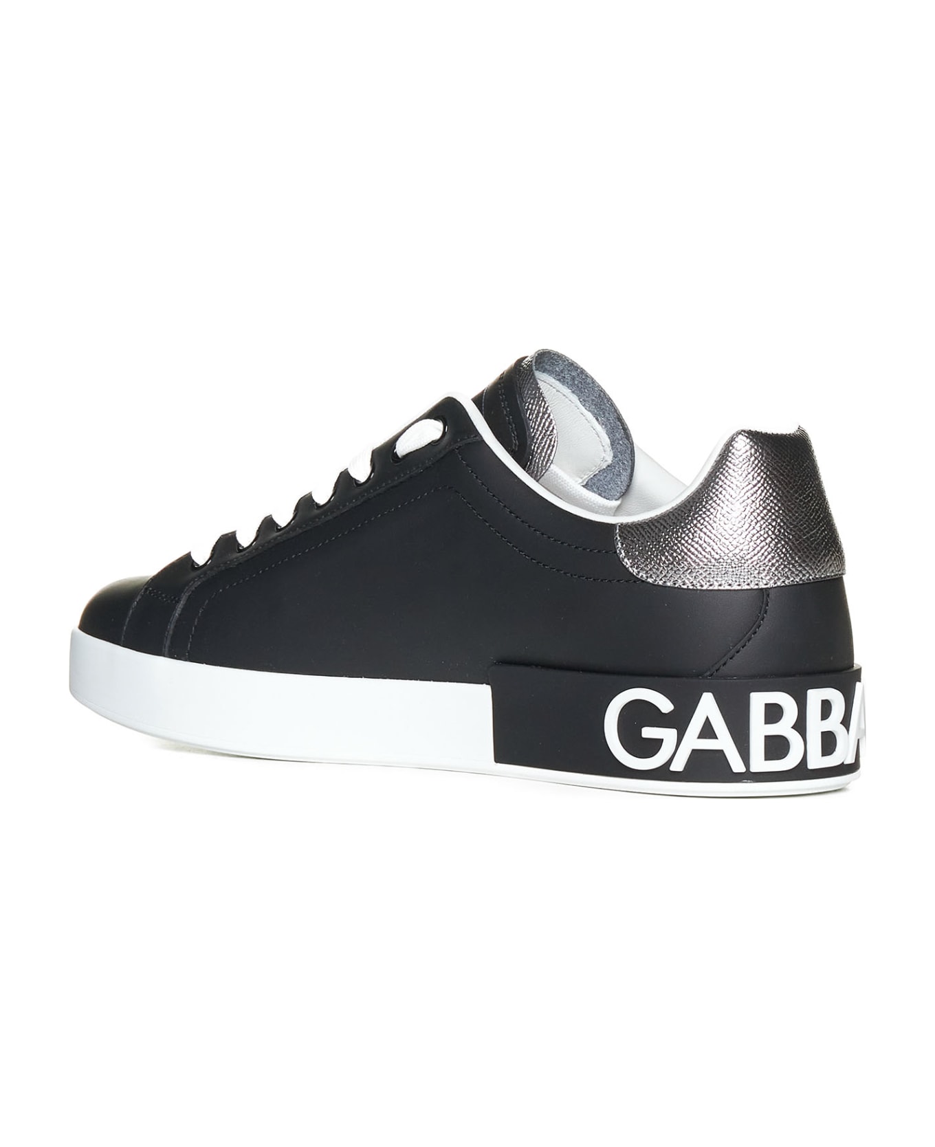 Dolce & Gabbana Portofino Leather Sneakers - Black / Silver スニーカー
